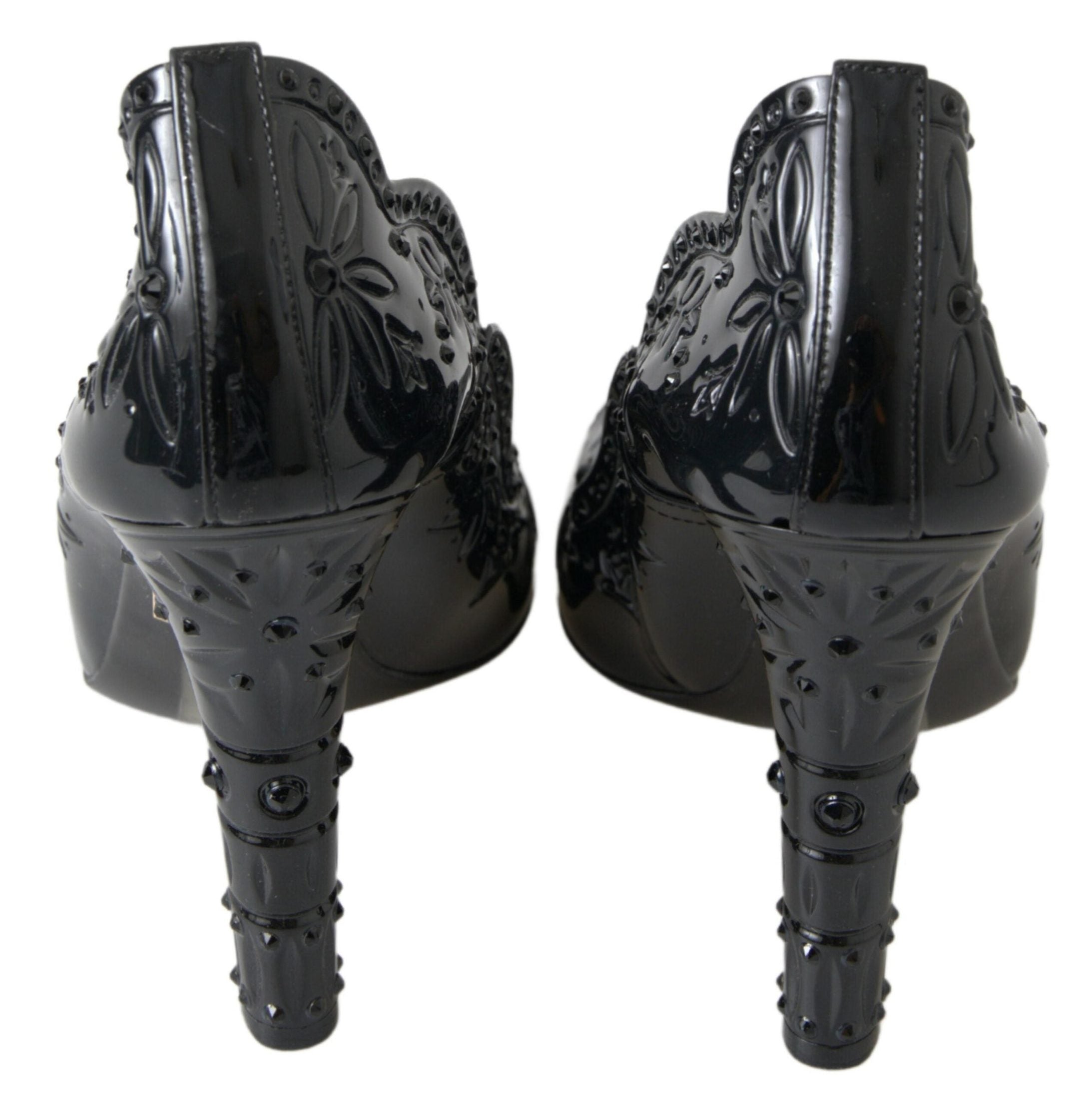 Dolce & Gabbana Black Cinderella Floral Crystal Heels Heels