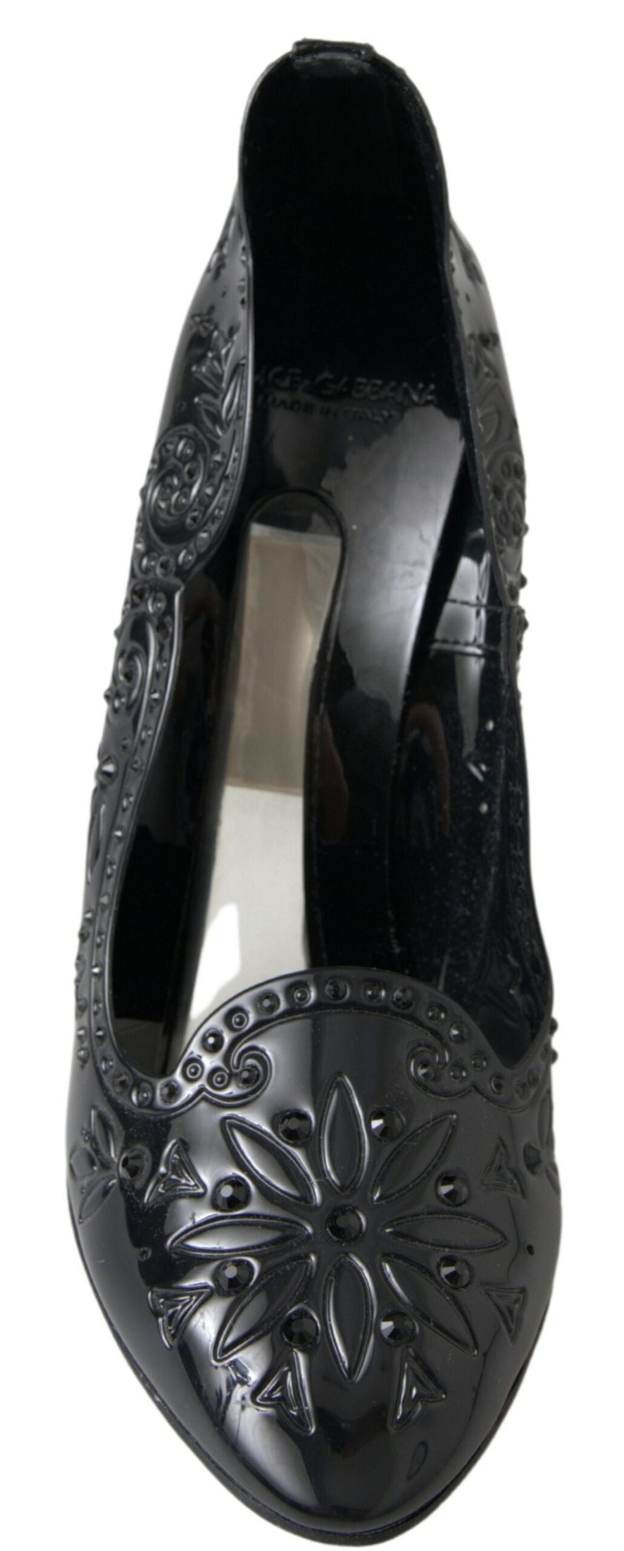 Dolce & Gabbana Black Cinderella Floral Crystal Heels Heels