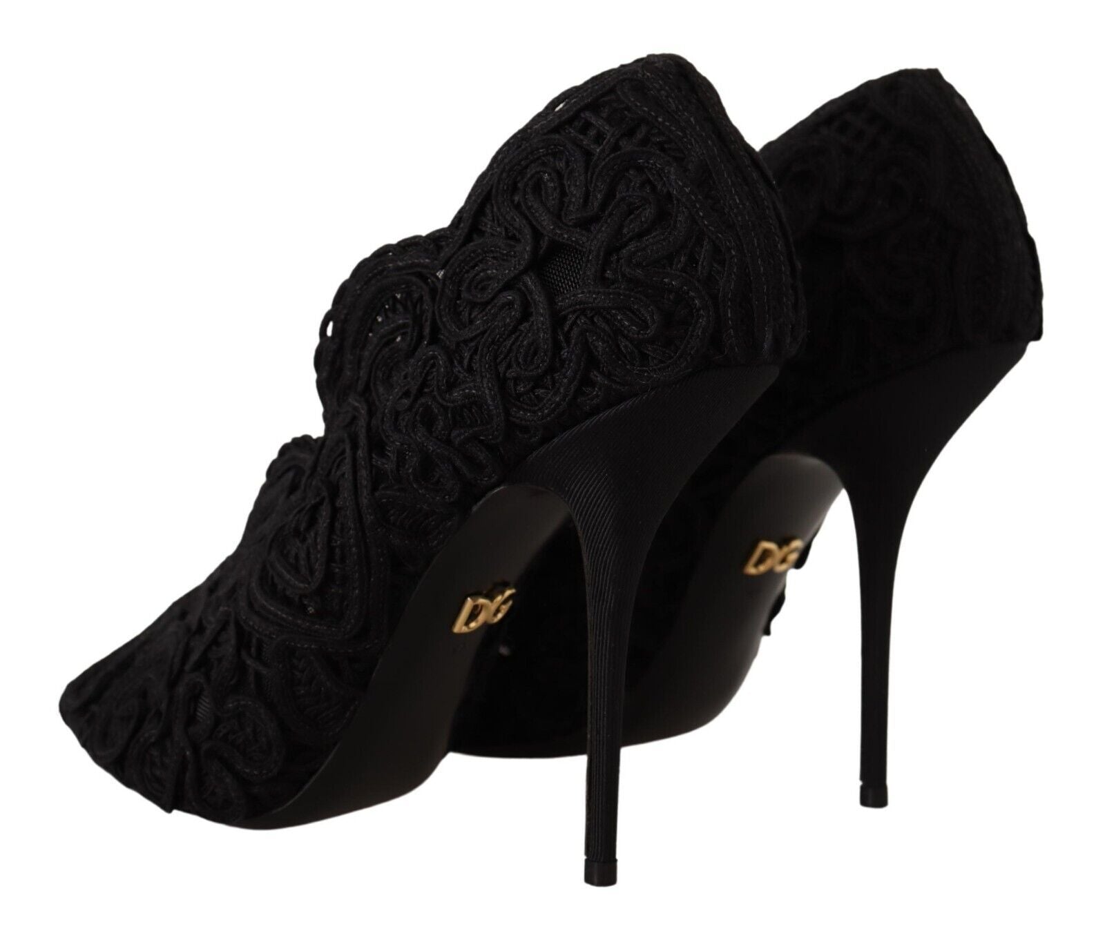 Dolce & Gabbana Black Cordonetto Ricamo Pump Open Toe Shoes Glam Steals