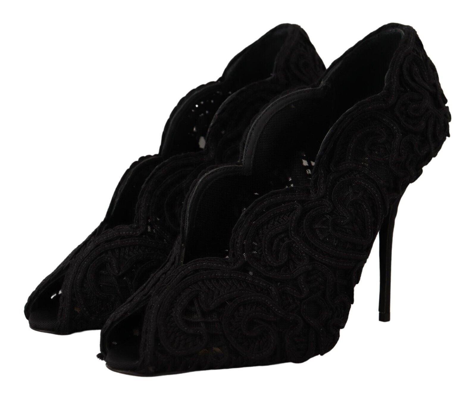 Dolce & Gabbana Black Cordonetto Ricamo Pump Open Toe Shoes Glam Steals
