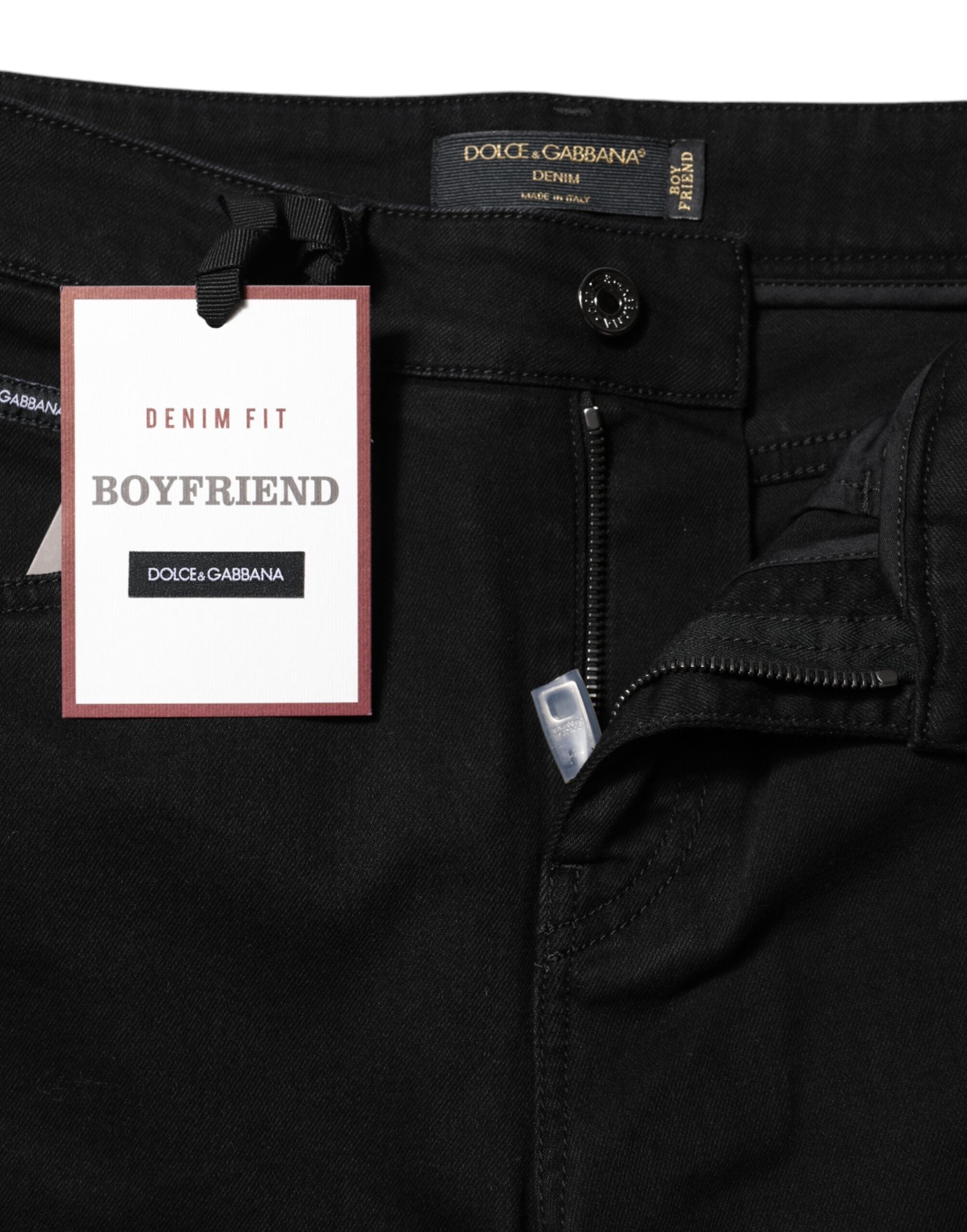 Dolce & Gabbana Black Cotton Boyfriend Mid Waist Denim Jeans Glam Steals