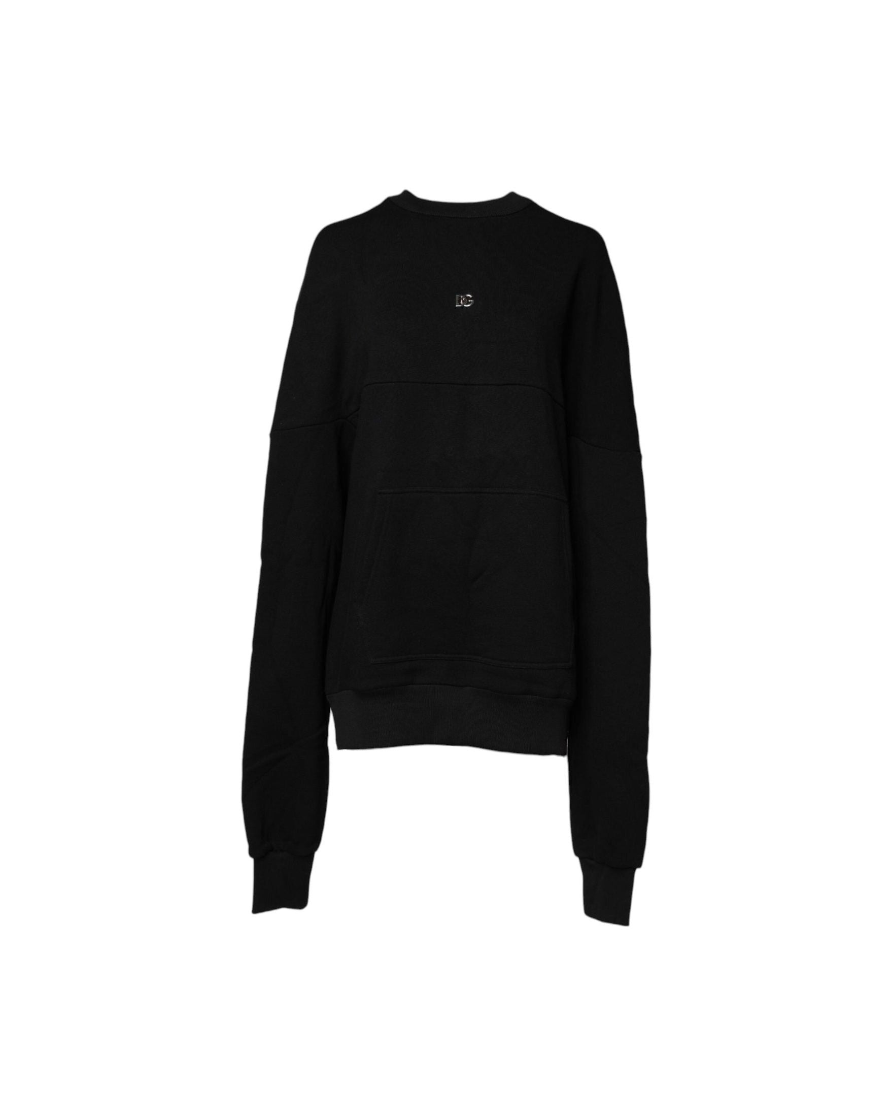 Dolce & Gabbana Black Cotton Crew Neck Sweatshirt Sweater Sweatshirts