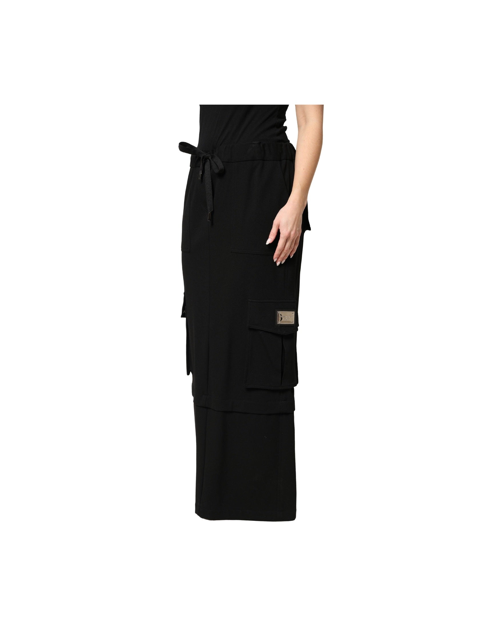 Dolce & Gabbana Black Cotton Drawstring Long Maxi Cargo Skirt Glam Steals