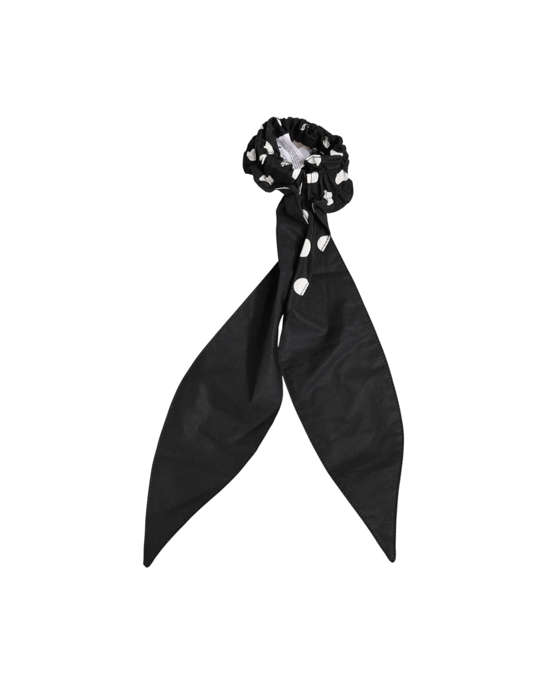 Dolce & Gabbana Black Cotton Polka Dot Scarf Tie Hair Scrunchie Ponytail Holders