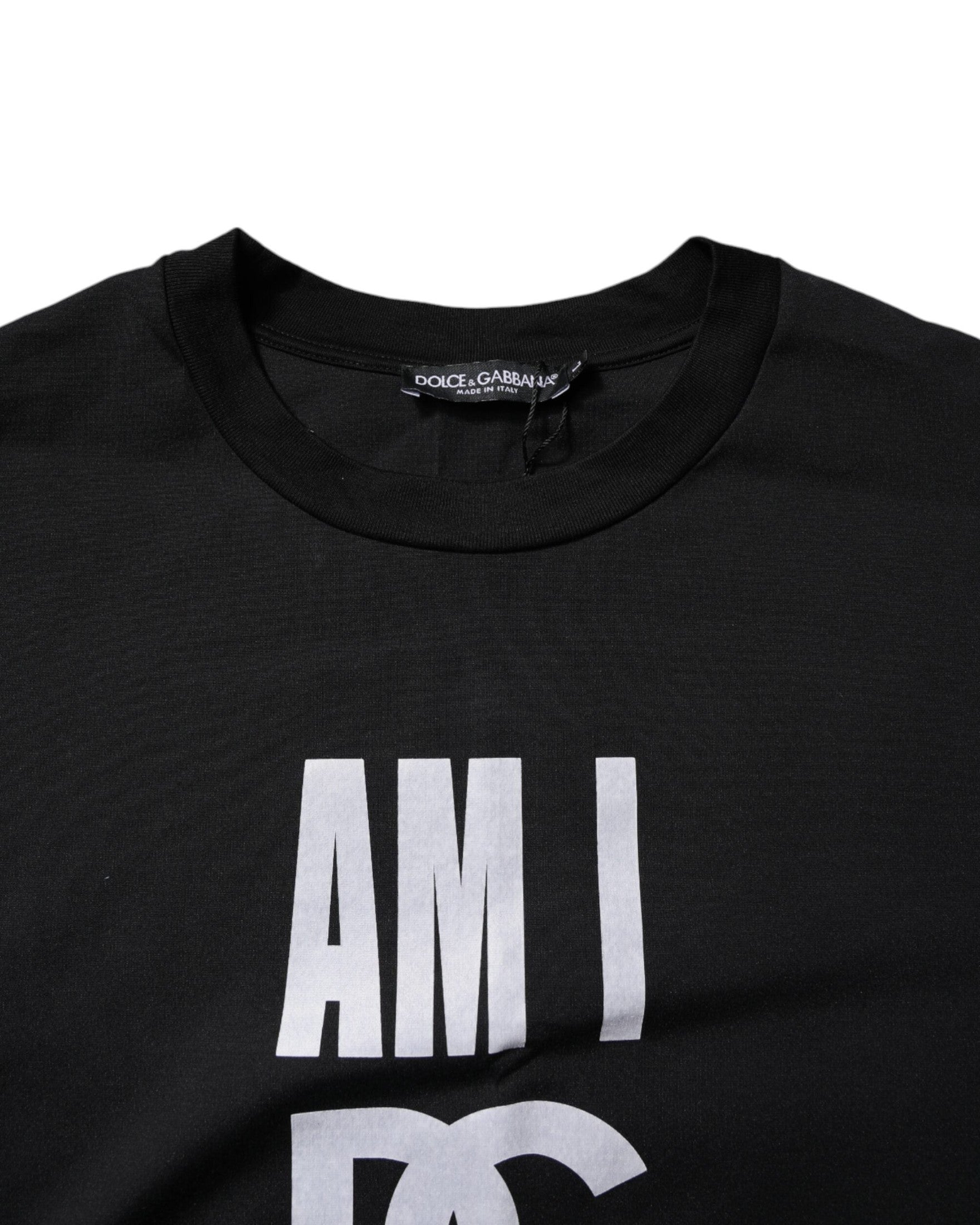 Dolce & Gabbana Black Cotton Printed Crew Neck Tee T-shirt Glam Steals