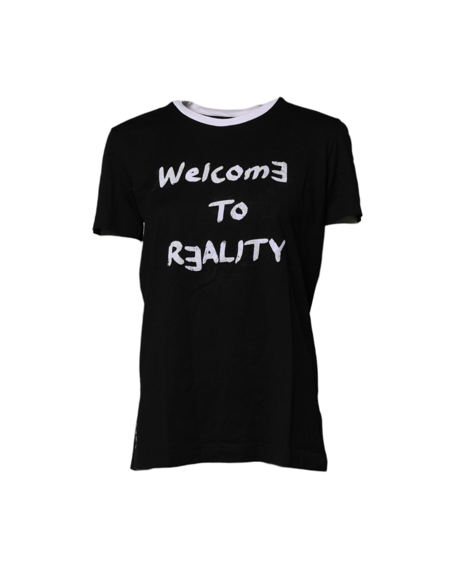 Dolce & Gabbana Black Cotton Printed Round Neck Top T-shirt Glam Steals