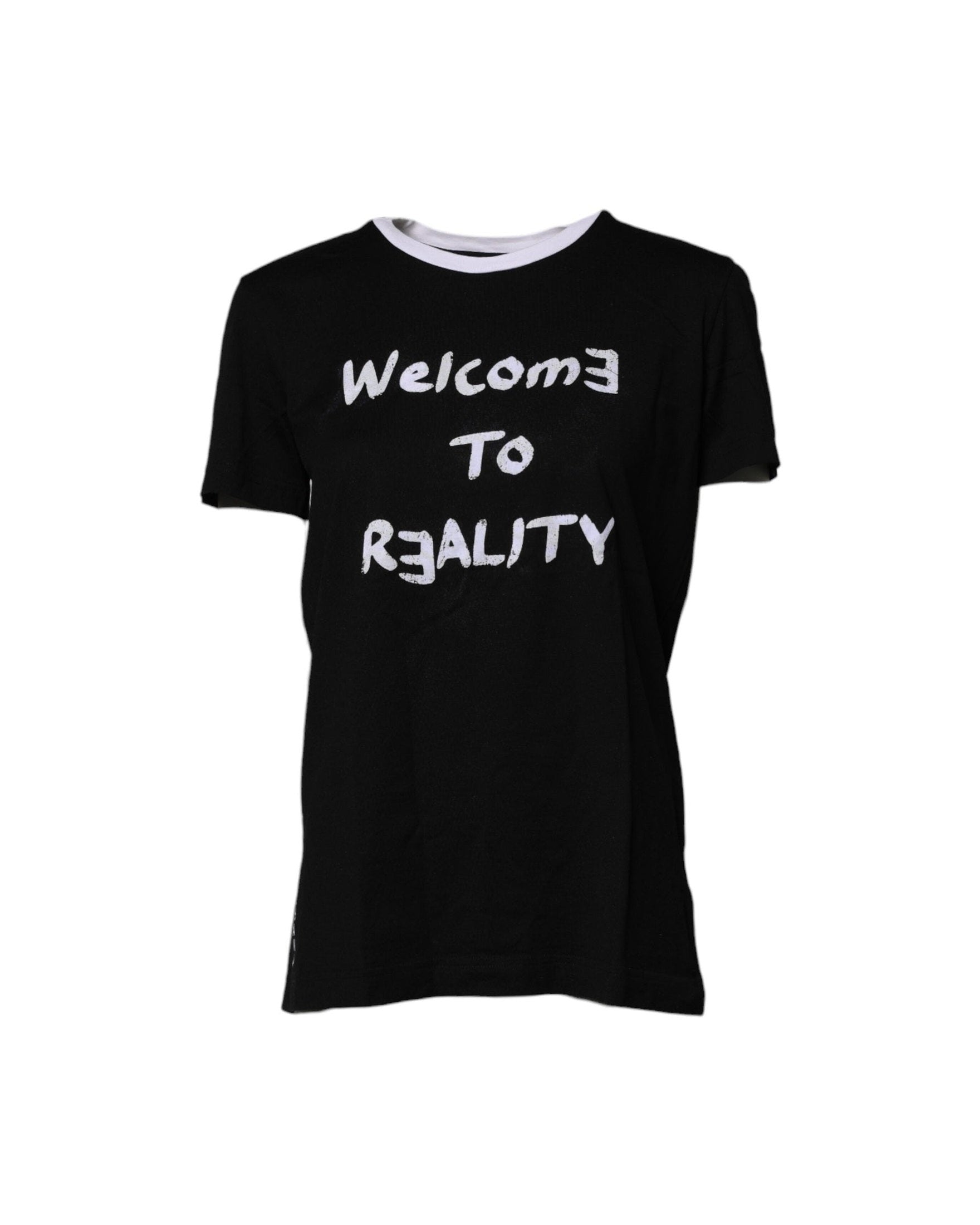 Dolce & Gabbana Black Cotton Printed Round Neck Top T-Shirt T-Shirts