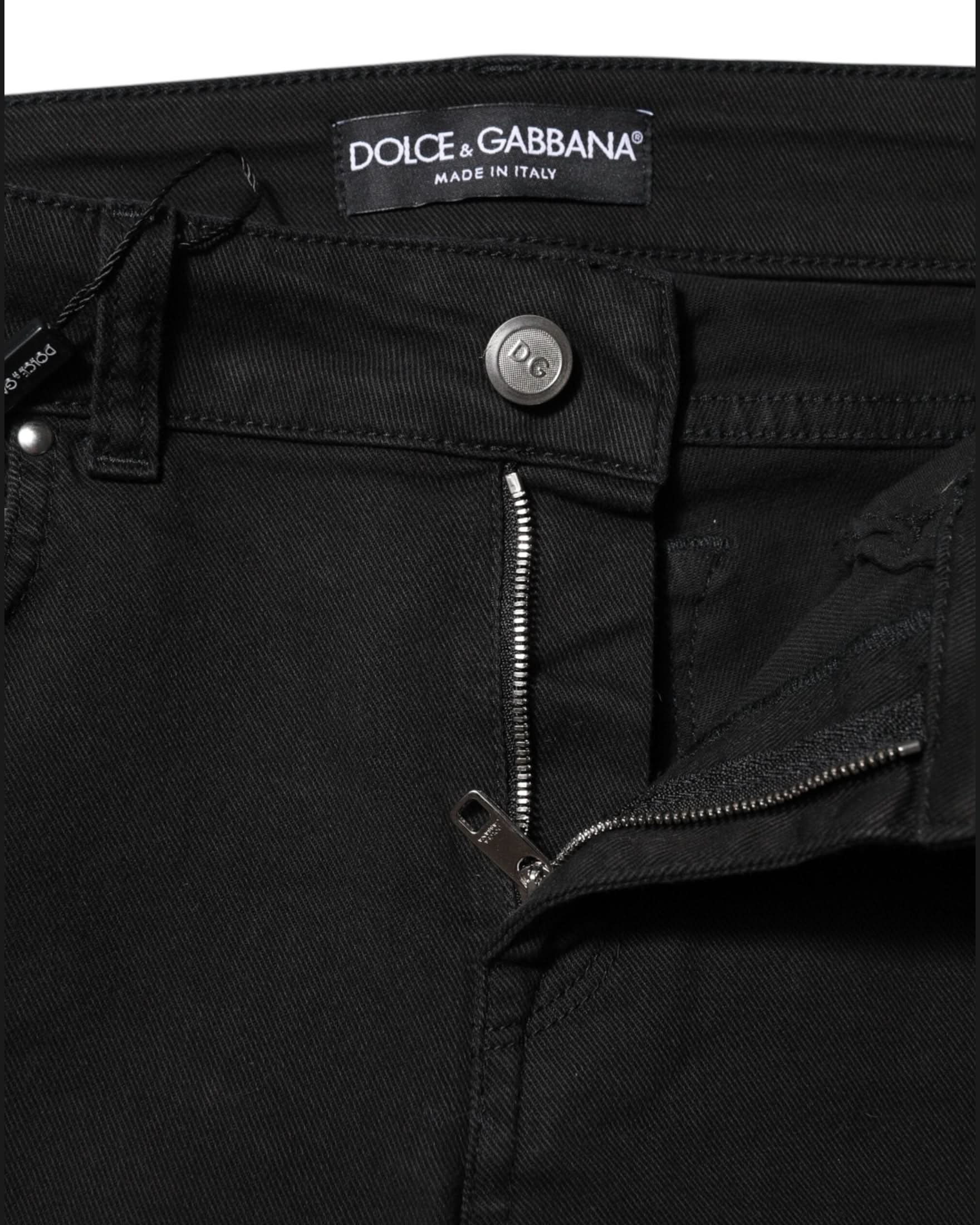 Dolce & Gabbana Black Cotton Skinny Mid Waist Denim Jeans Jeans