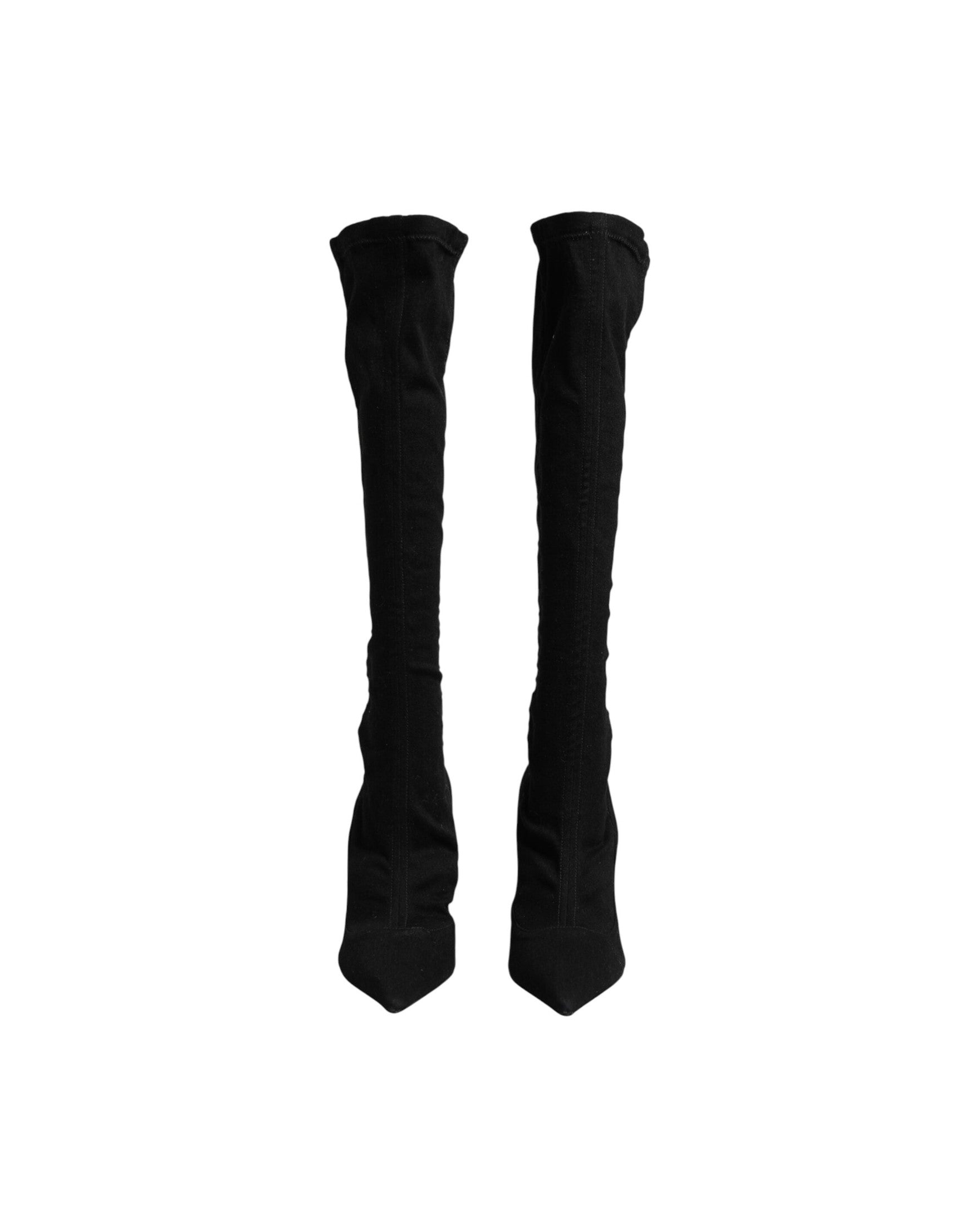 Dolce & Gabbana Black Cotton Stretch High Heels Boots Shoes Glam Steals