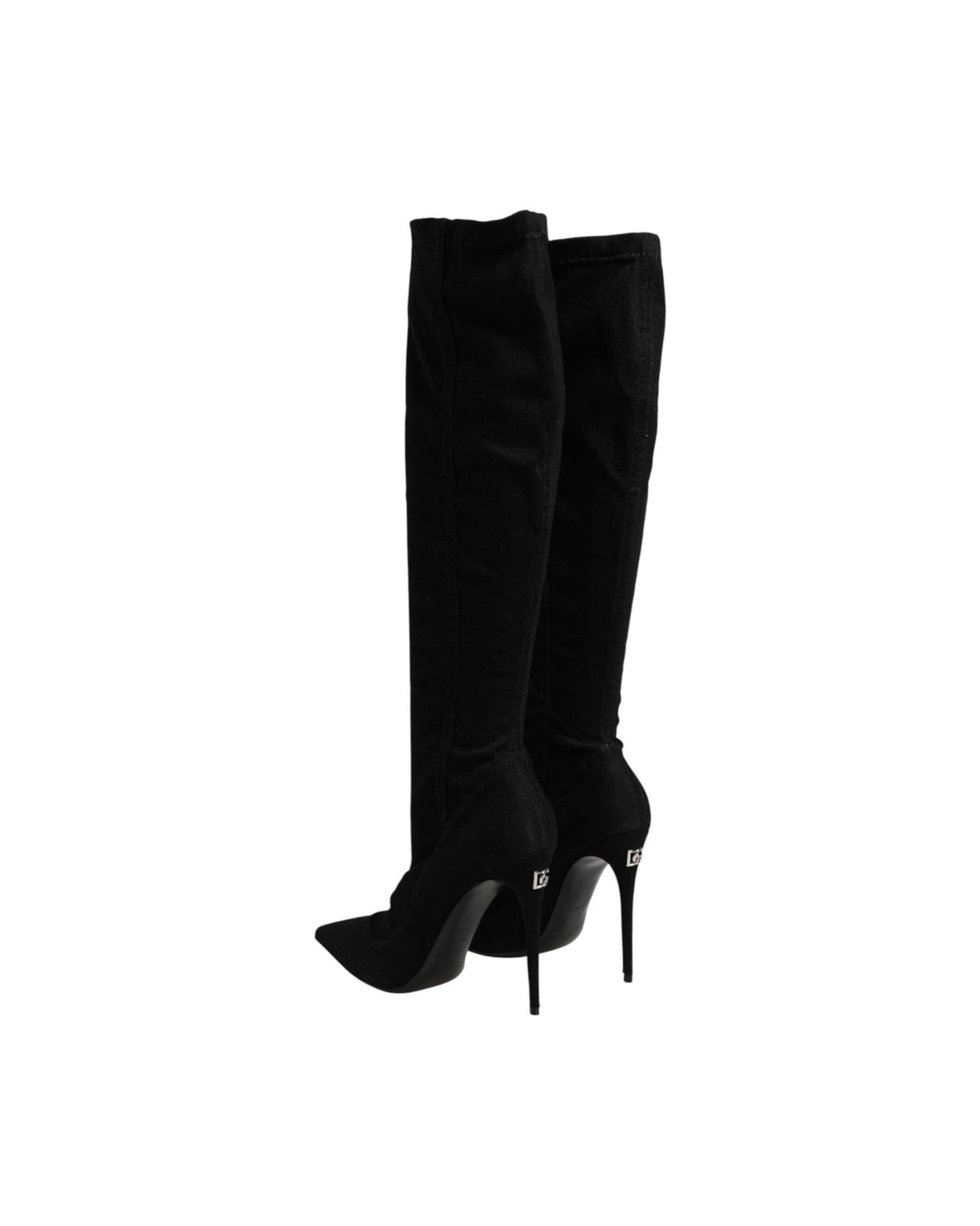 Dolce & Gabbana Black Cotton Stretch High Heels Boots Shoes Glam Steals