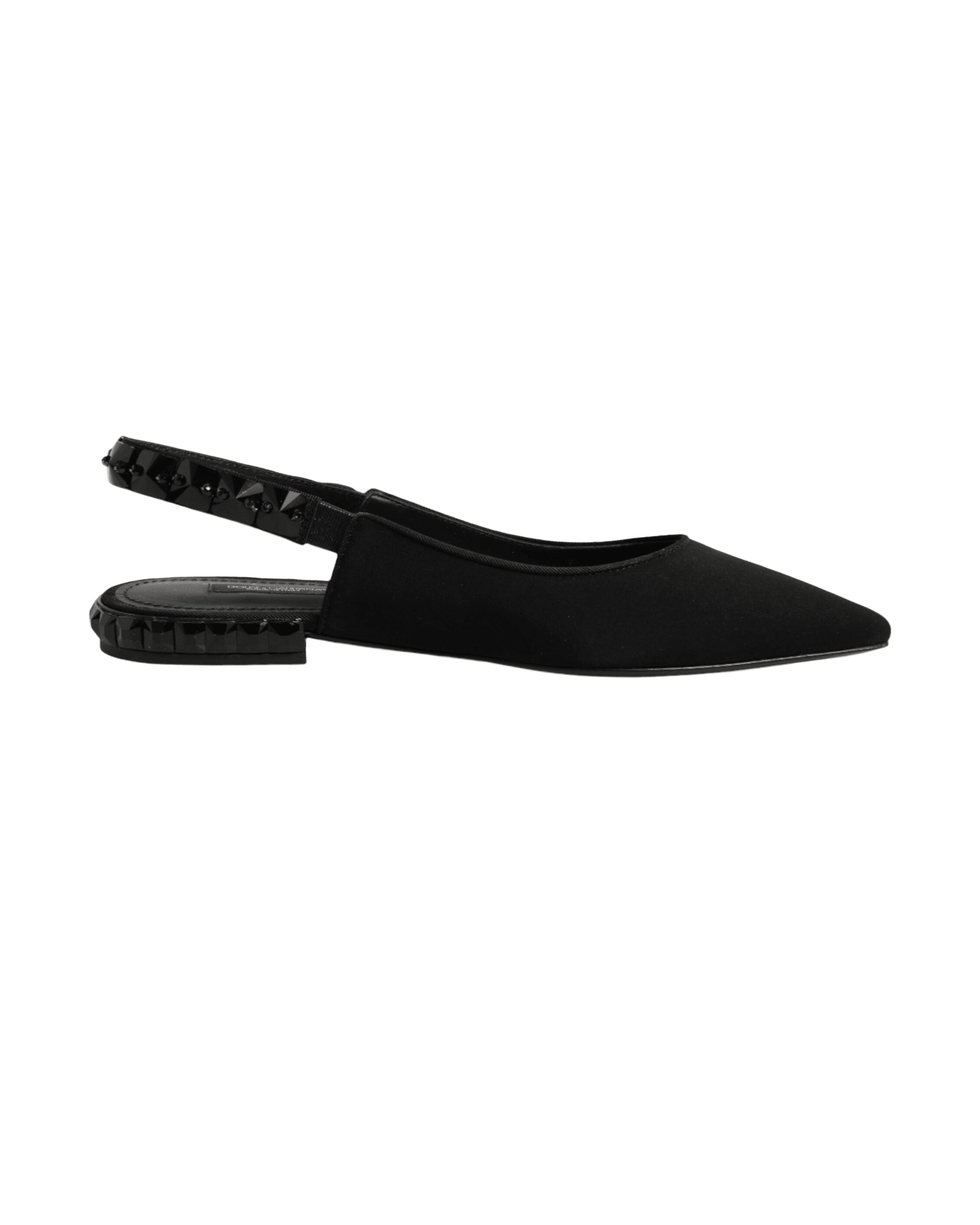 Dolce & Gabbana Black Crystal Charmeuse Slingback Shoes Sandals