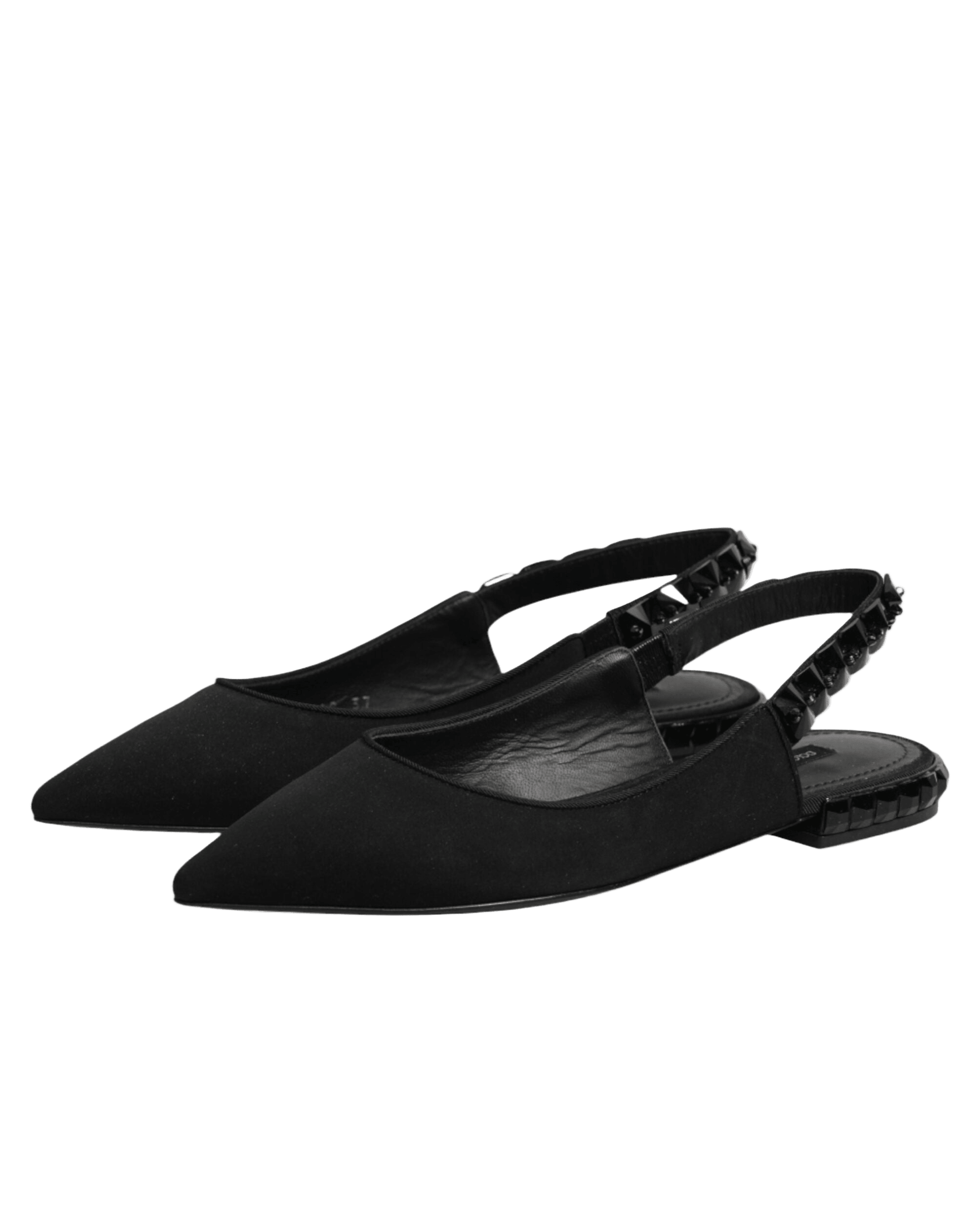 Dolce & Gabbana Black Crystal Charmeuse Slingback Shoes Sandals