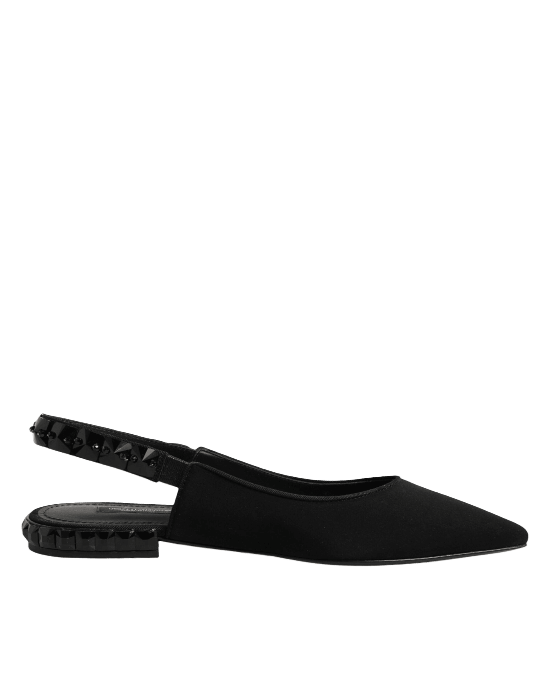 Dolce & Gabbana Black Crystal Charmeuse Slingback Shoes Sandals