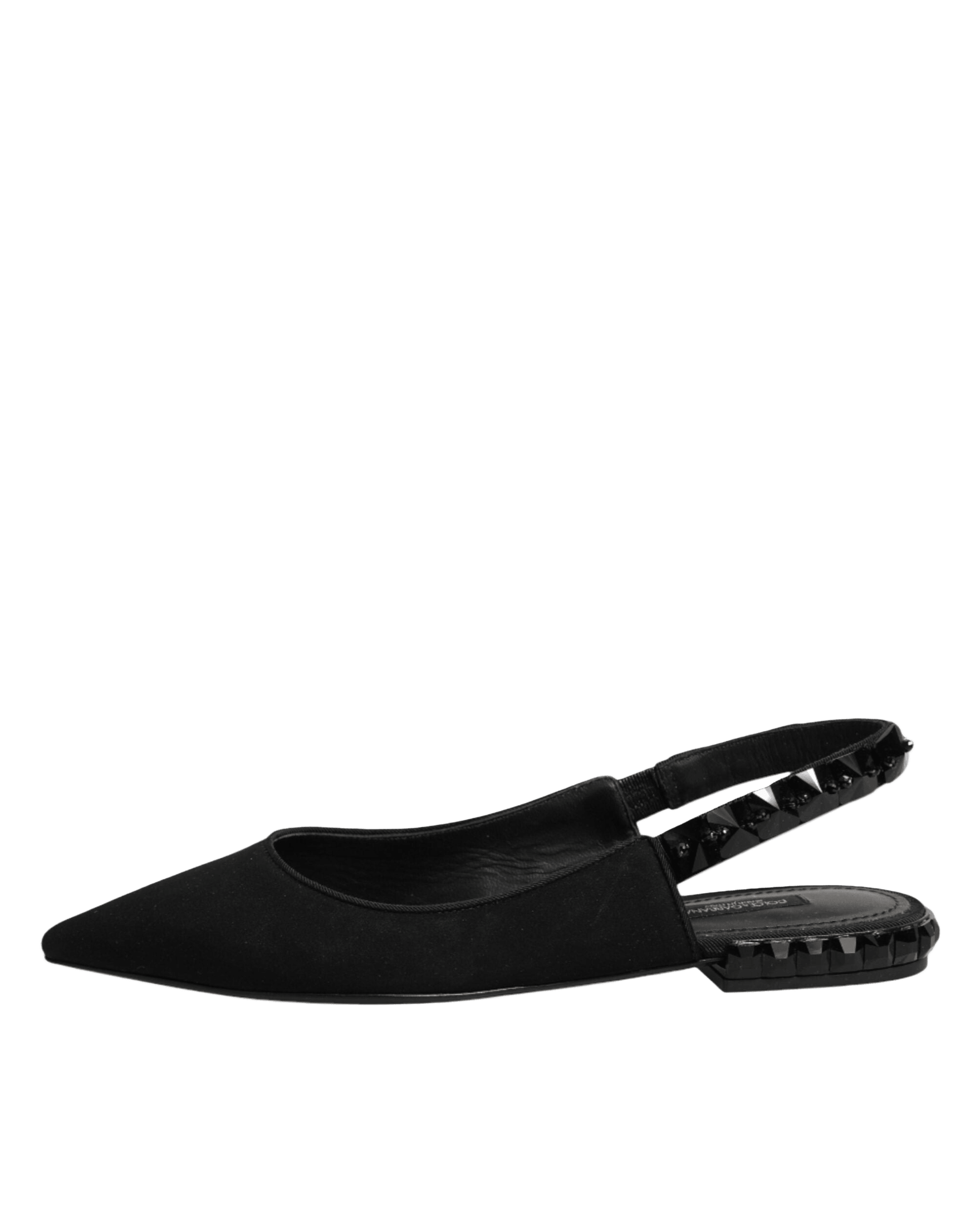 Dolce & Gabbana Black Crystal Charmeuse Slingback Shoes Sandals