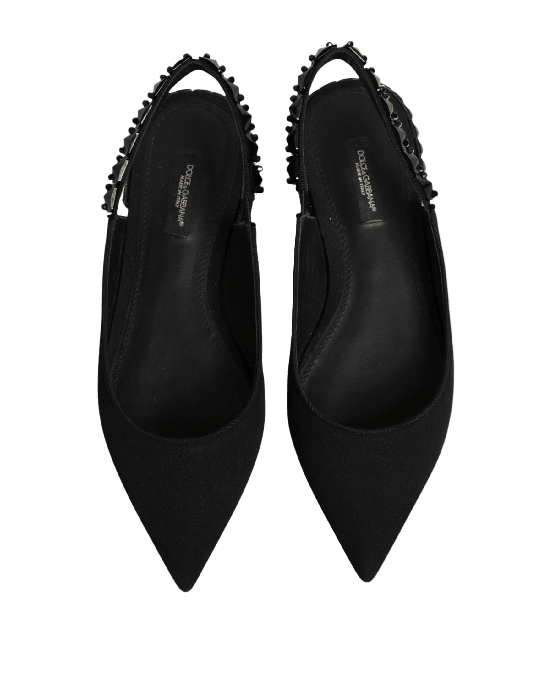 Dolce & Gabbana Black Crystal Charmeuse Slingback Shoes Sandals