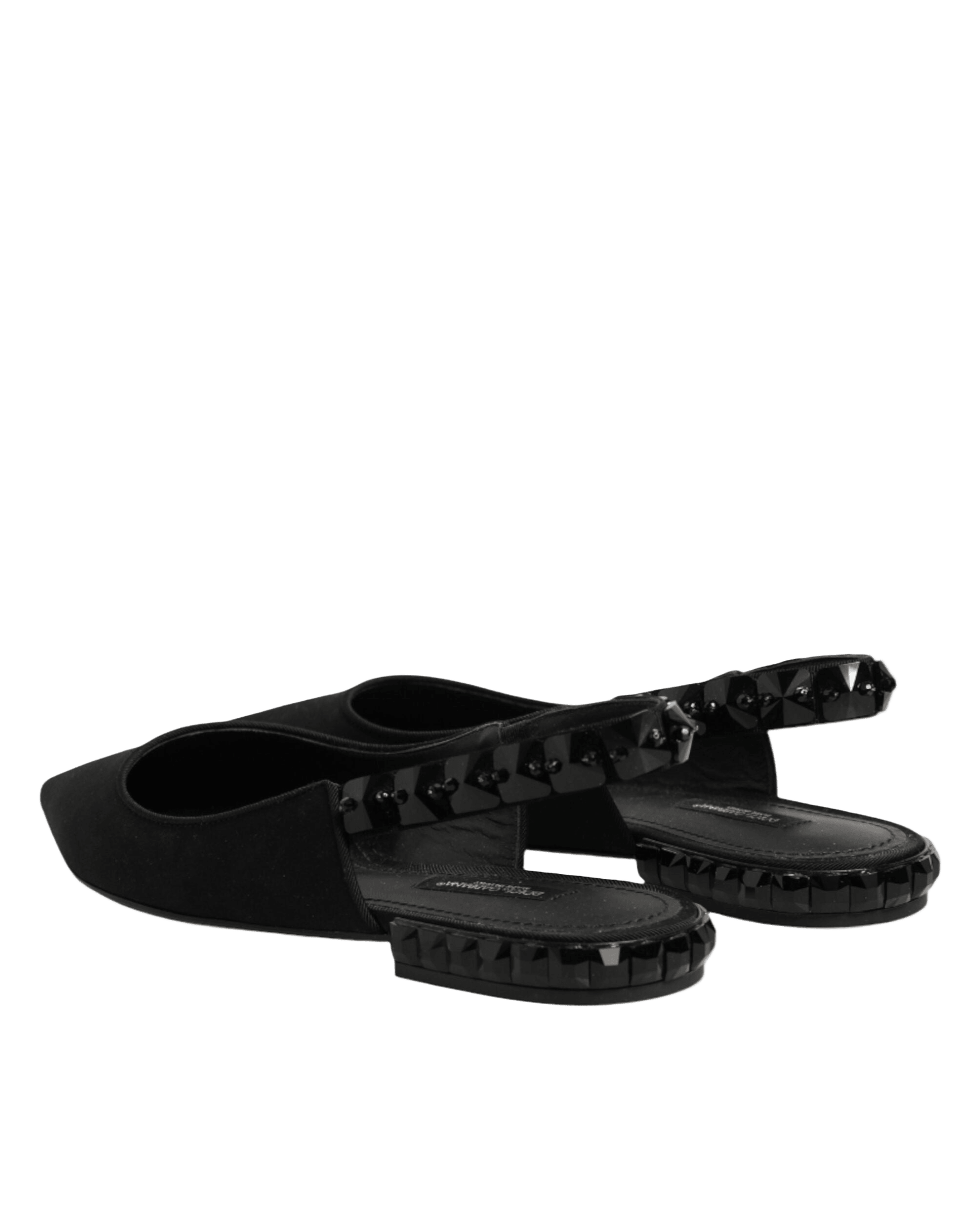 Dolce & Gabbana Black Crystal Charmeuse Slingback Shoes Sandals