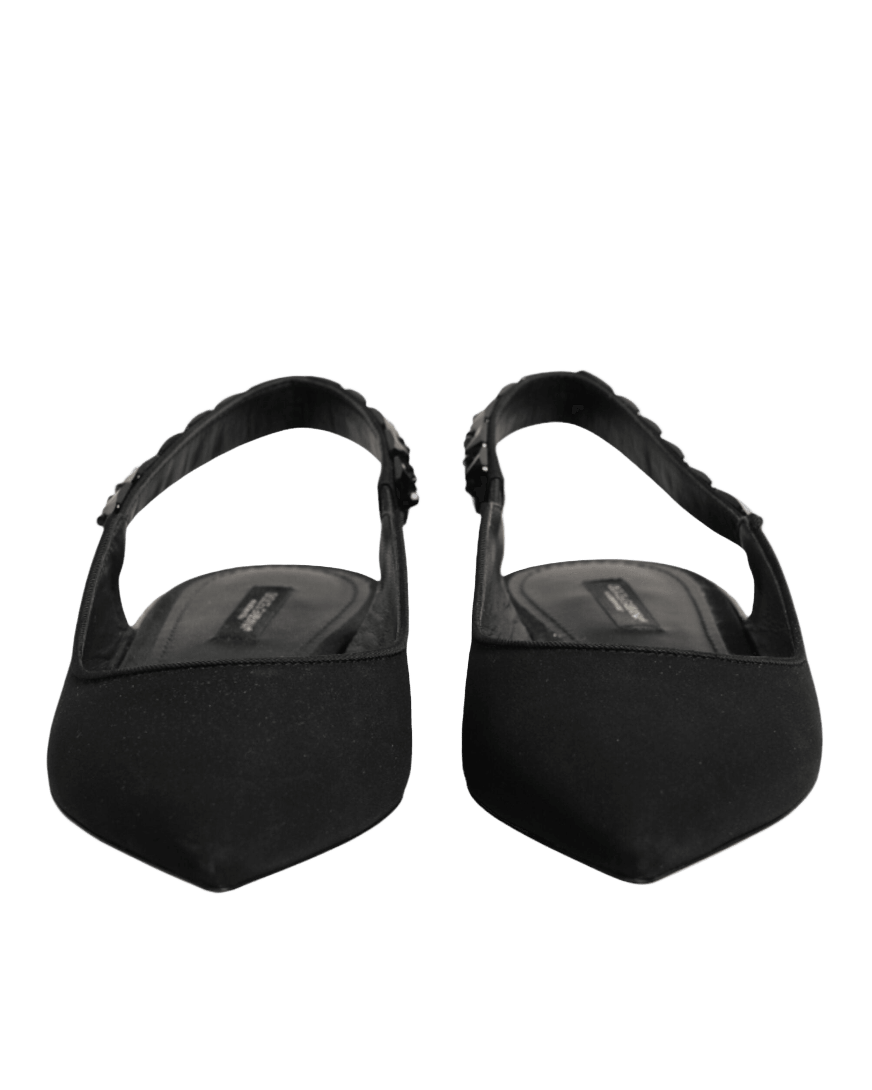 Dolce & Gabbana Black Crystal Charmeuse Slingback Shoes Sandals
