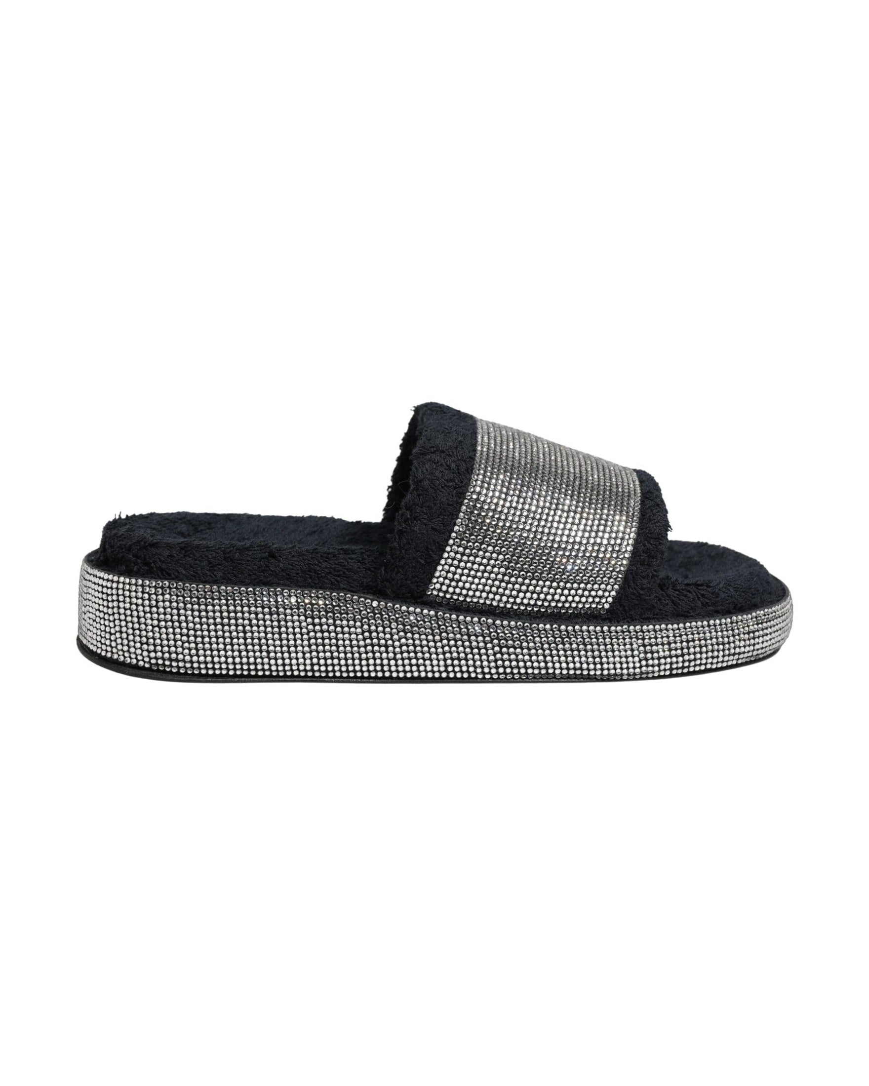 Dolce & Gabbana Black Crystal Embellished Platform Slides Shoes