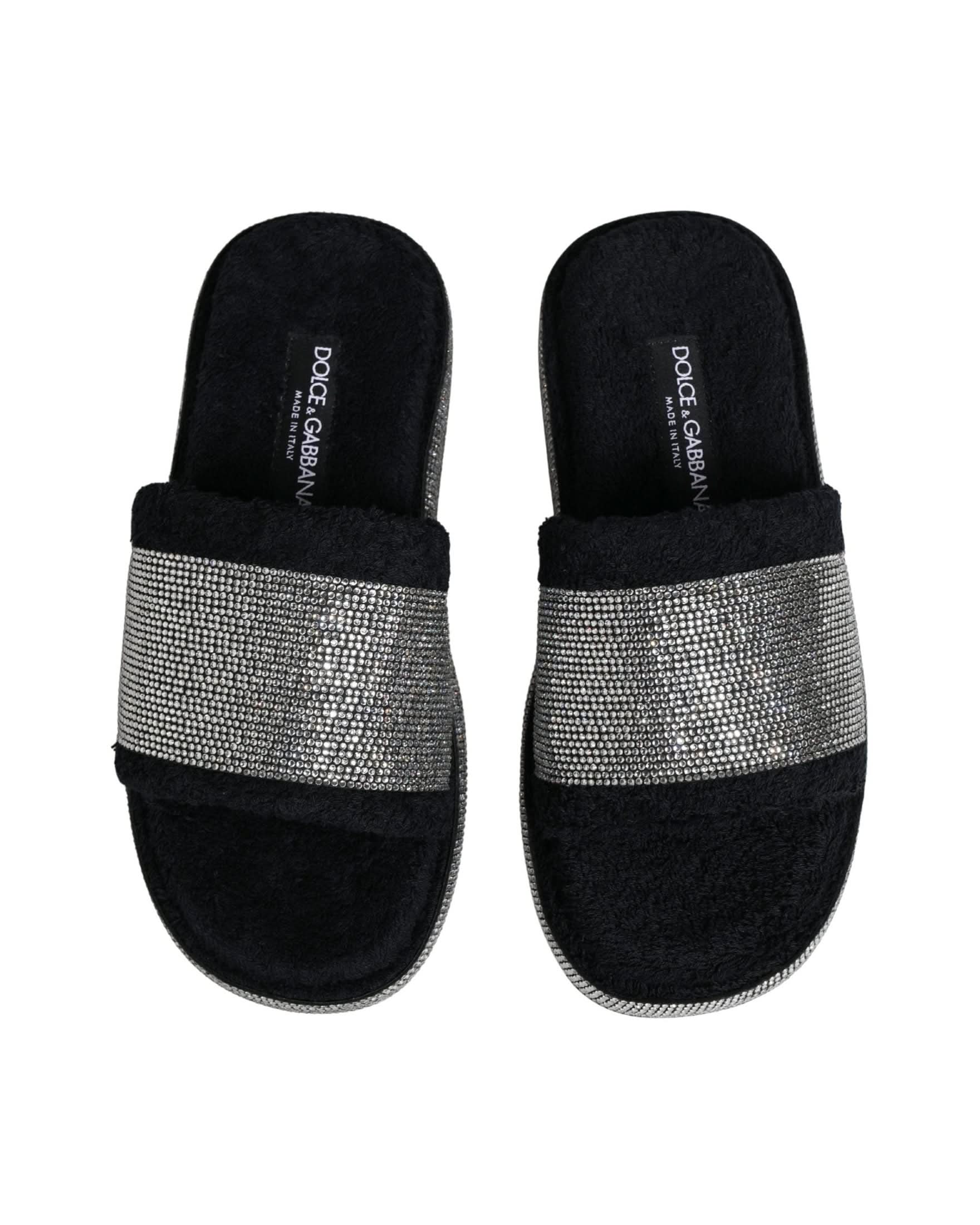 Dolce & Gabbana Black Crystal Embellished Platform Slides Shoes