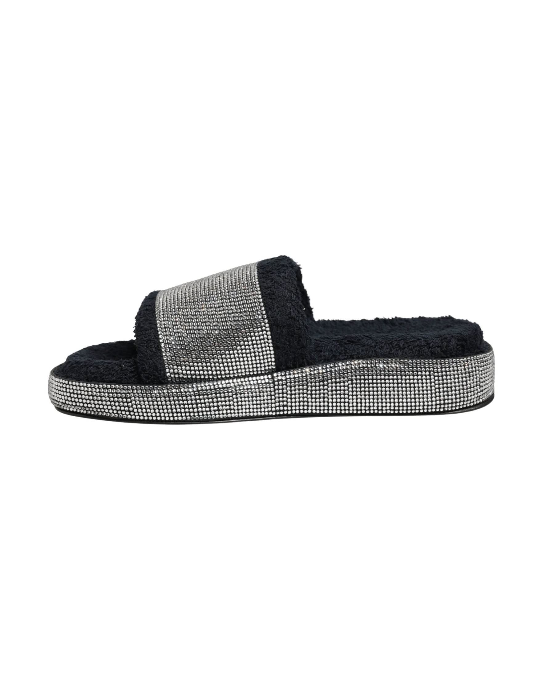 Dolce & Gabbana Black Crystal Embellished Platform Slides Shoes