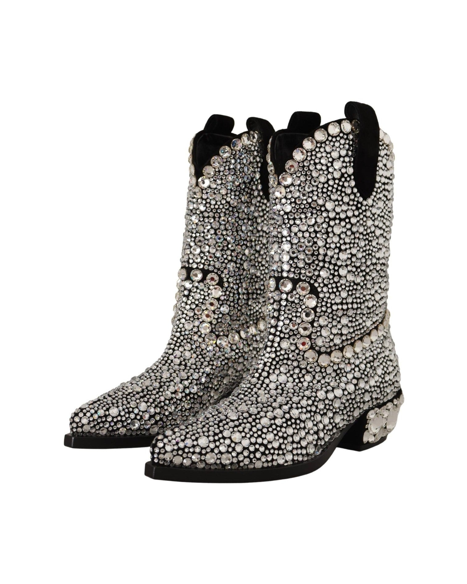 Dolce & Gabbana Crystal-Embellished Suede Black Boots Glam Steals