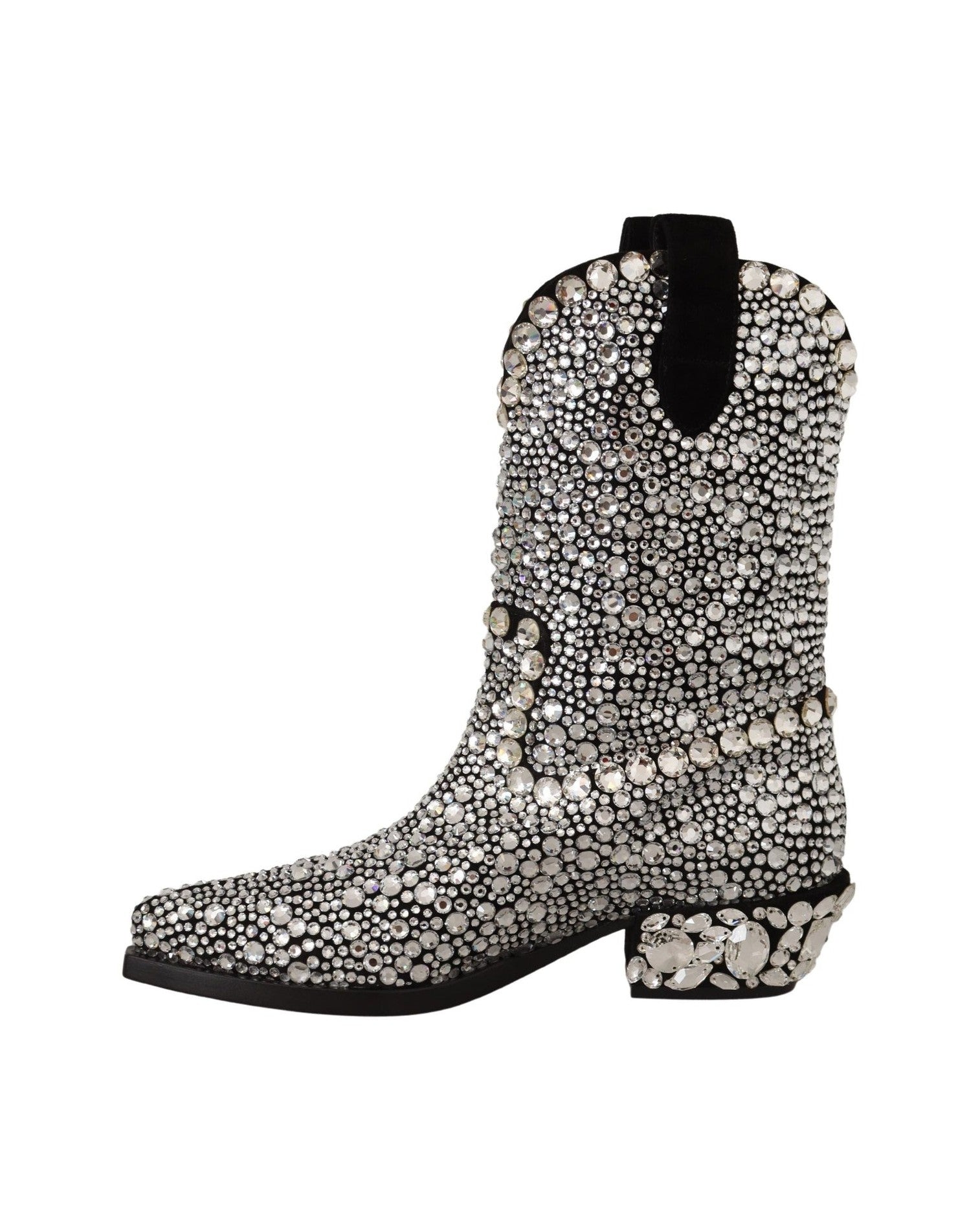Dolce & Gabbana Crystal-Embellished Suede Black Boots Glam Steals