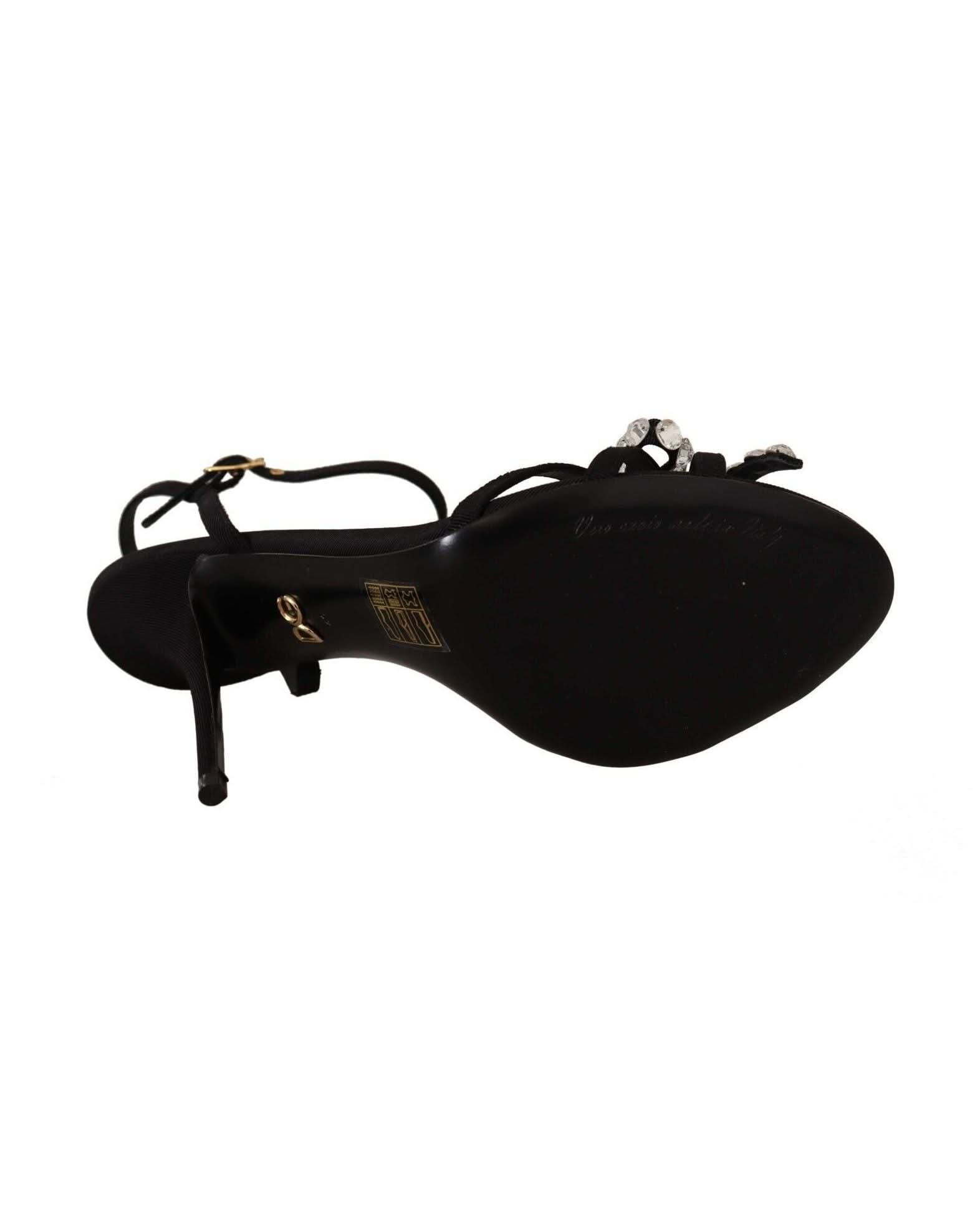 Dolce & Gabbana Black Crystals Ankle Strap Heels Heels