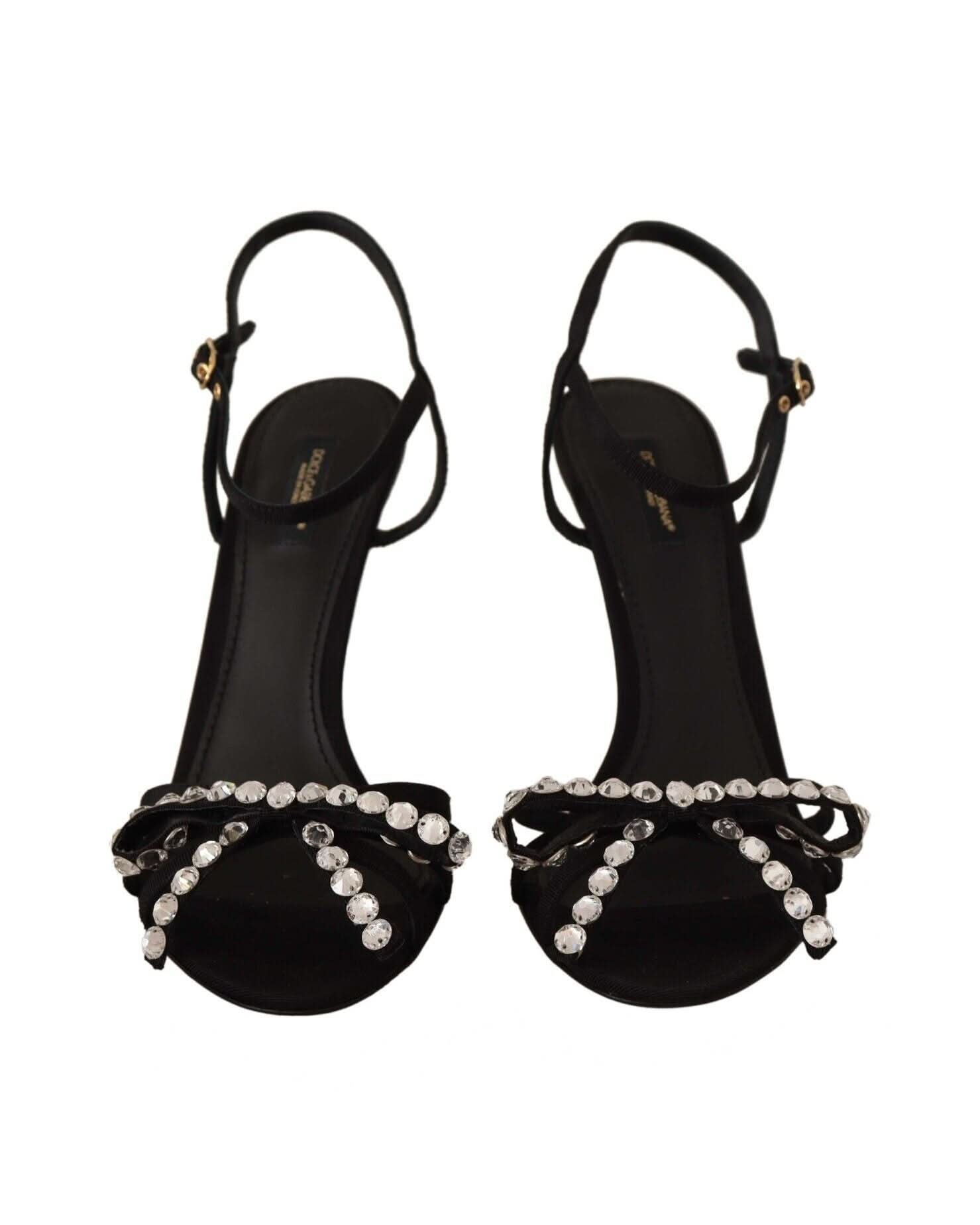 Dolce & Gabbana Black Crystals Ankle Strap Heels Heels