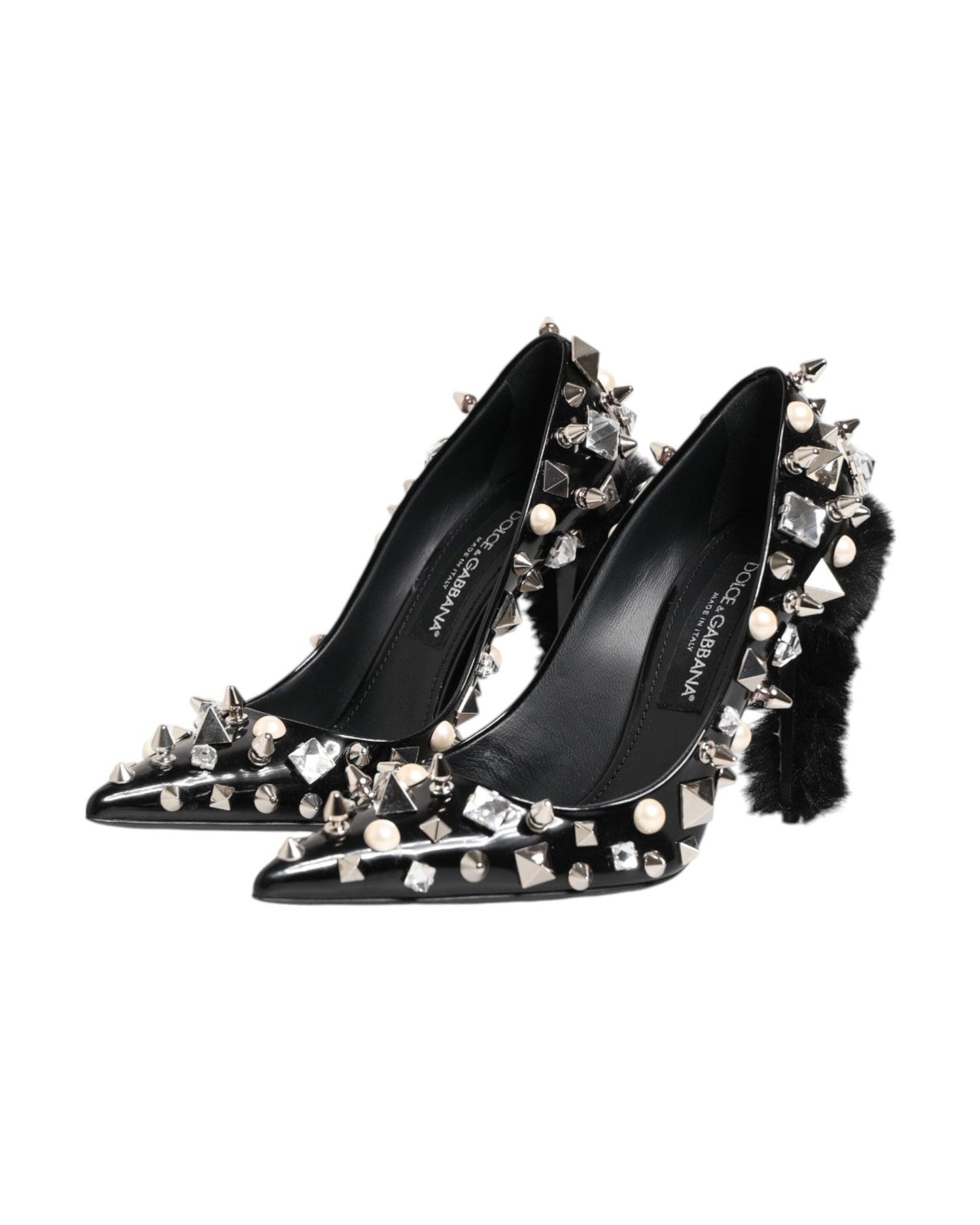 Dolce & Gabbana Black Crystals Studs Stiletto Pumps Shoes Heels