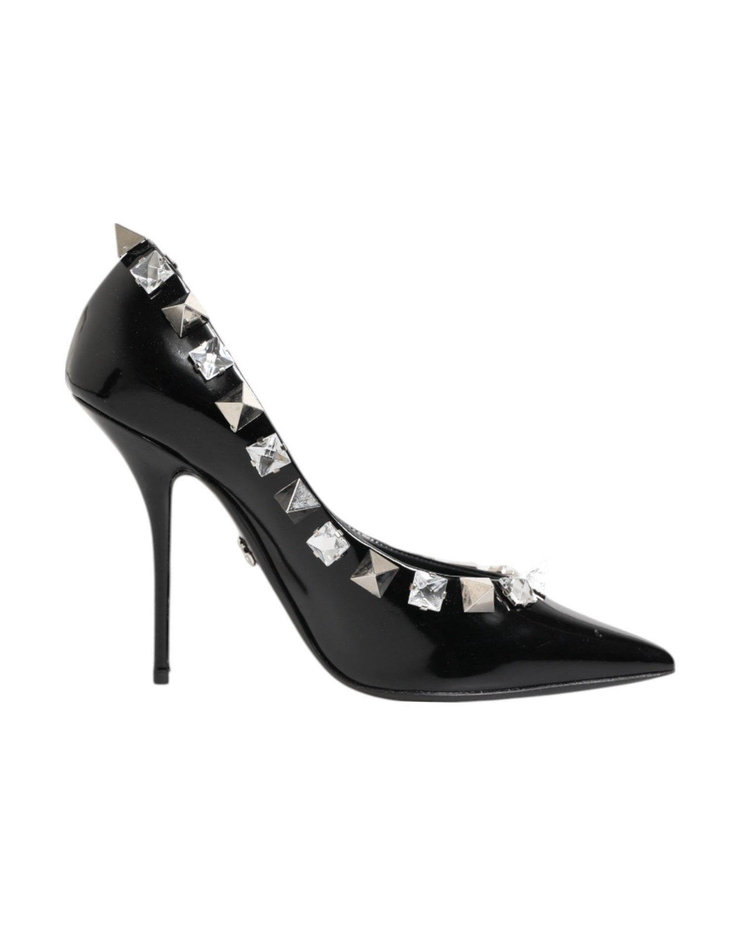 Dolce & Gabbana Black Crystals Studs Stiletto Pumps Shoes Heels
