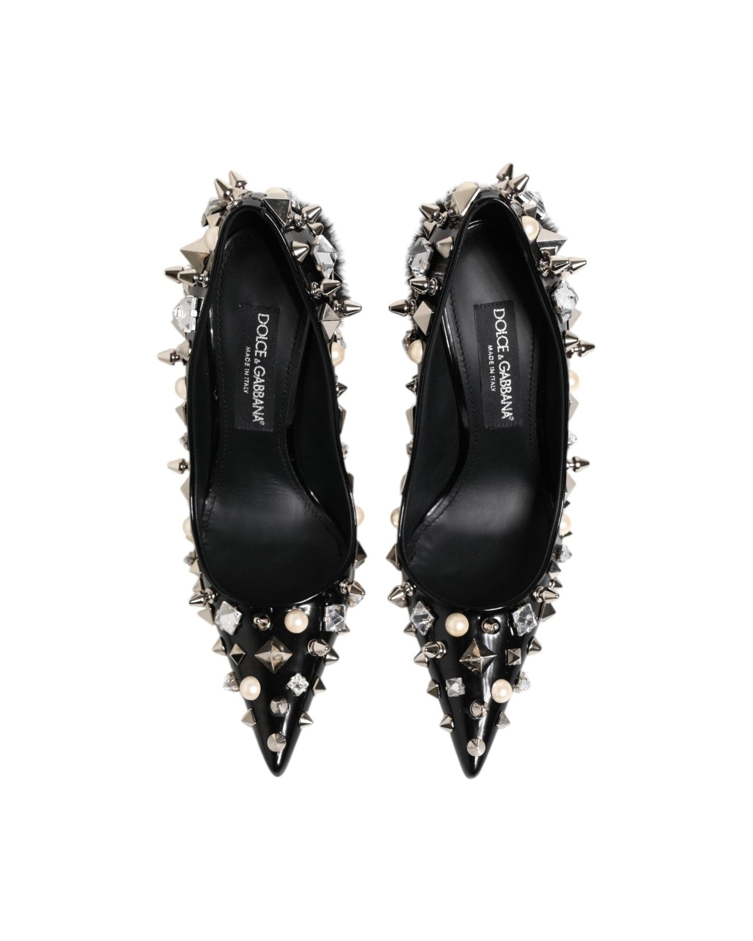 Dolce & Gabbana Black Crystals Studs Stiletto Pumps Shoes Heels