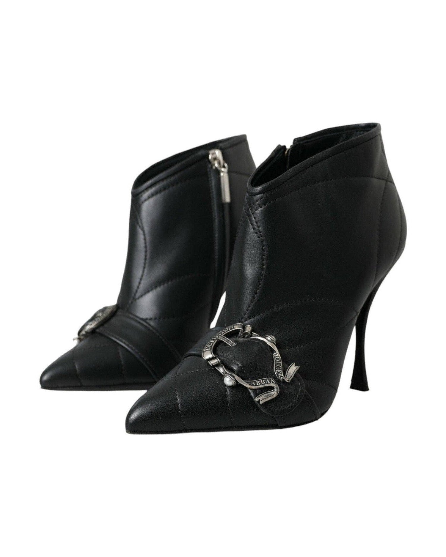 Dolce & Gabbana Black Devotion Quilted Buckled Boots Shoes Boots