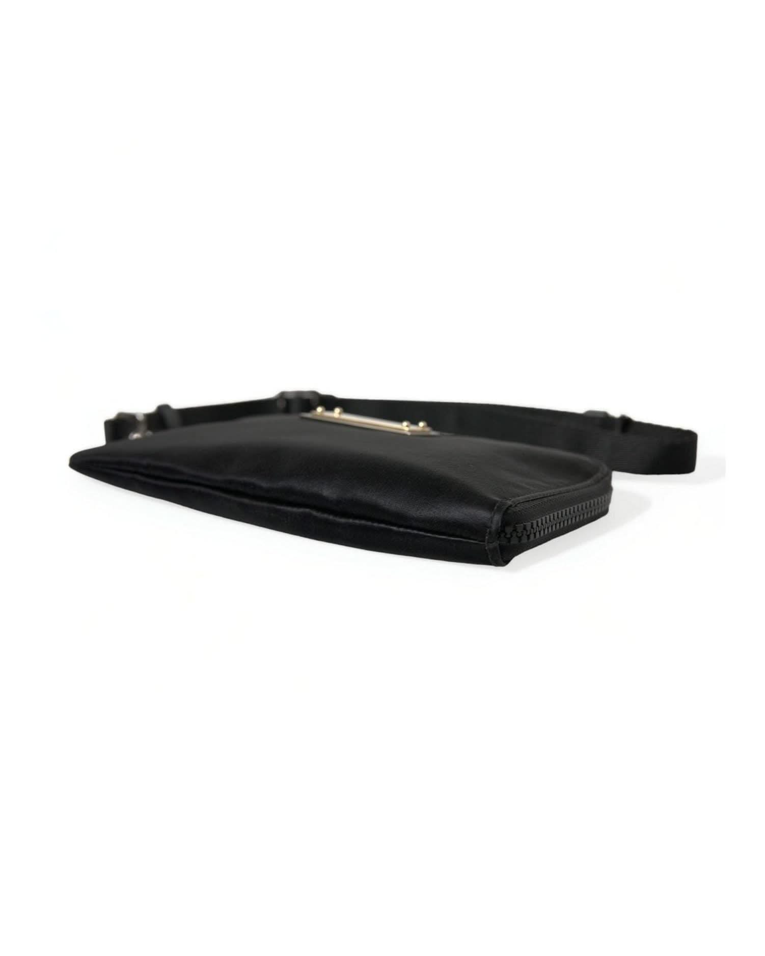 Dolce & Gabbana Black Nylon Leather Pouch With Decorative Details Clutch Bags