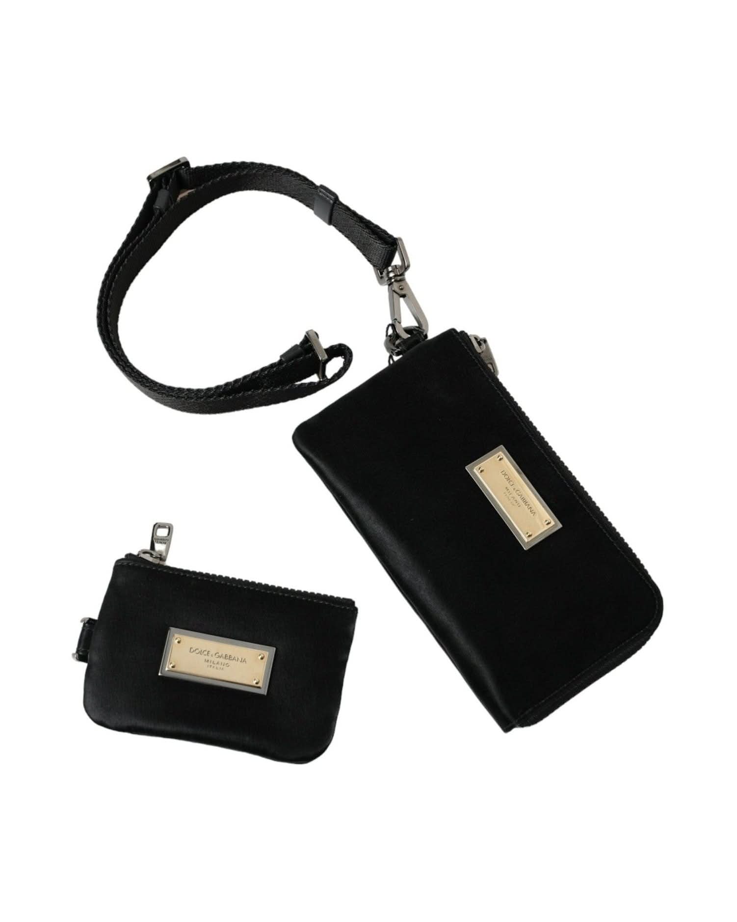 Dolce & Gabbana Black Nylon Leather Pouch With Decorative Details Clutch Bags