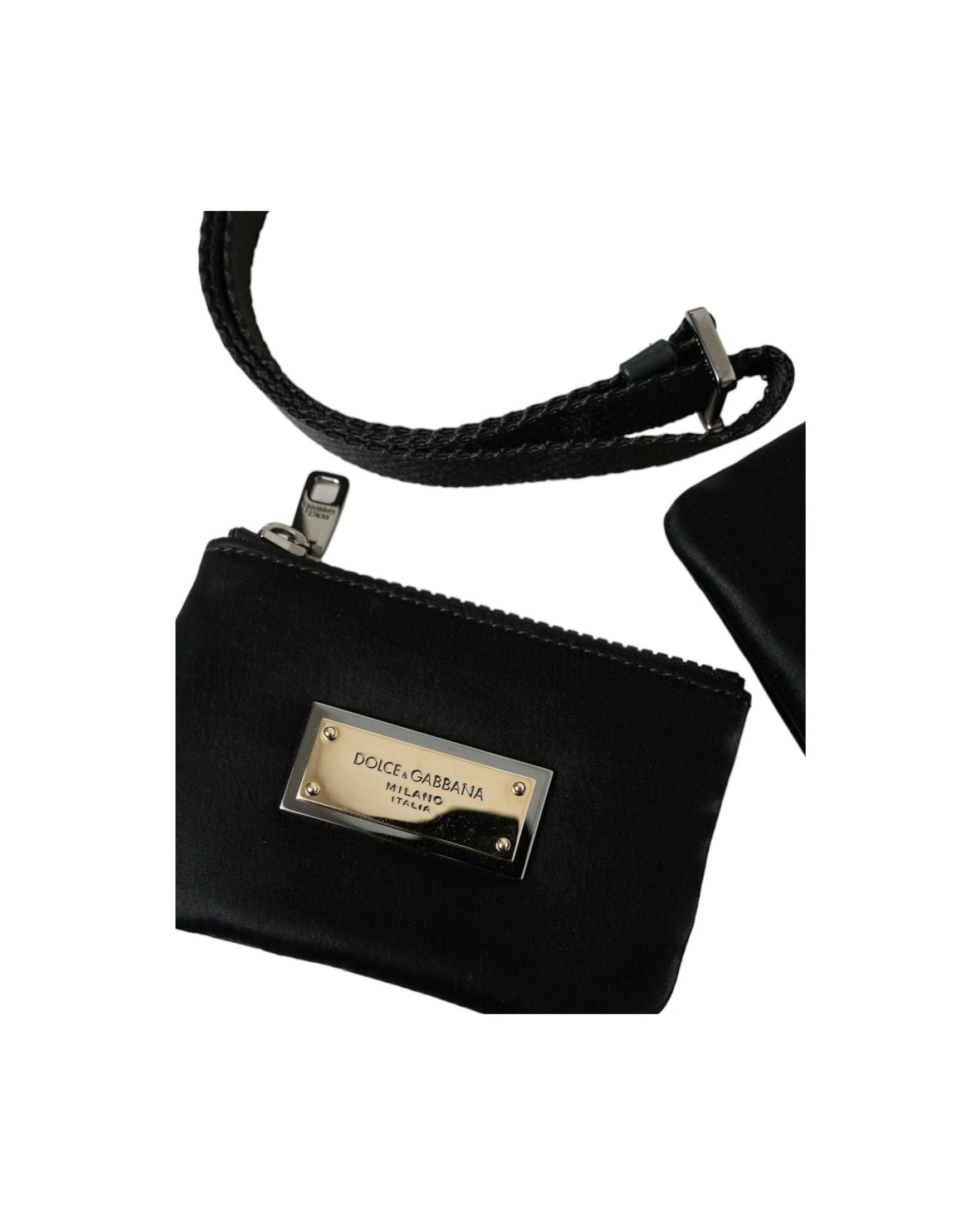 Dolce & Gabbana Elegant Nylon Leather Pouch With Black Silver Details Glam Steals