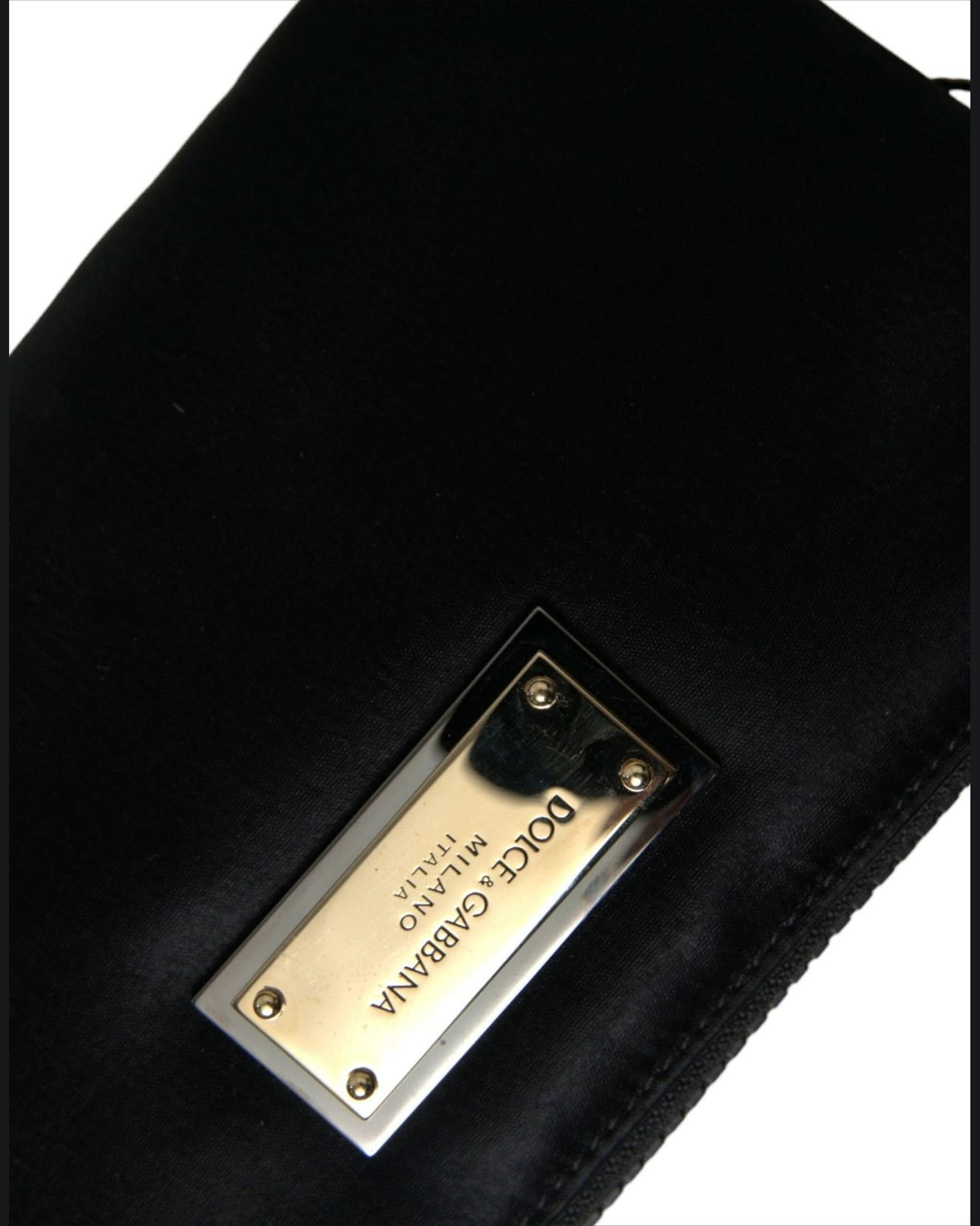Dolce & Gabbana Black Nylon Leather Pouch With Decorative Details Clutch Bags