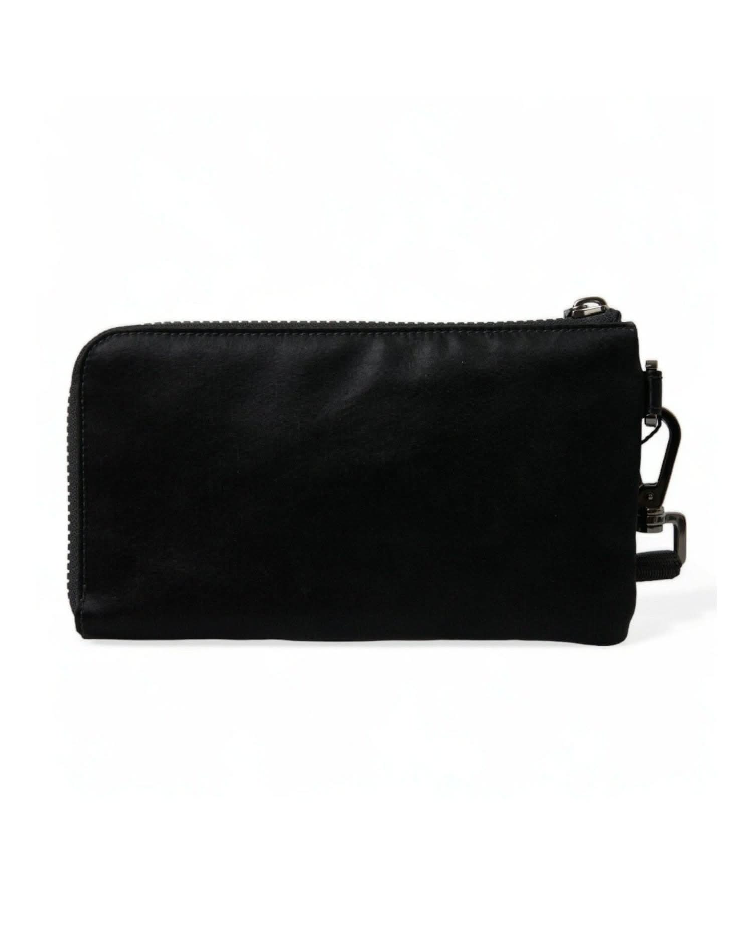 Dolce & Gabbana Black Nylon Leather Pouch With Decorative Details Clutch Bags