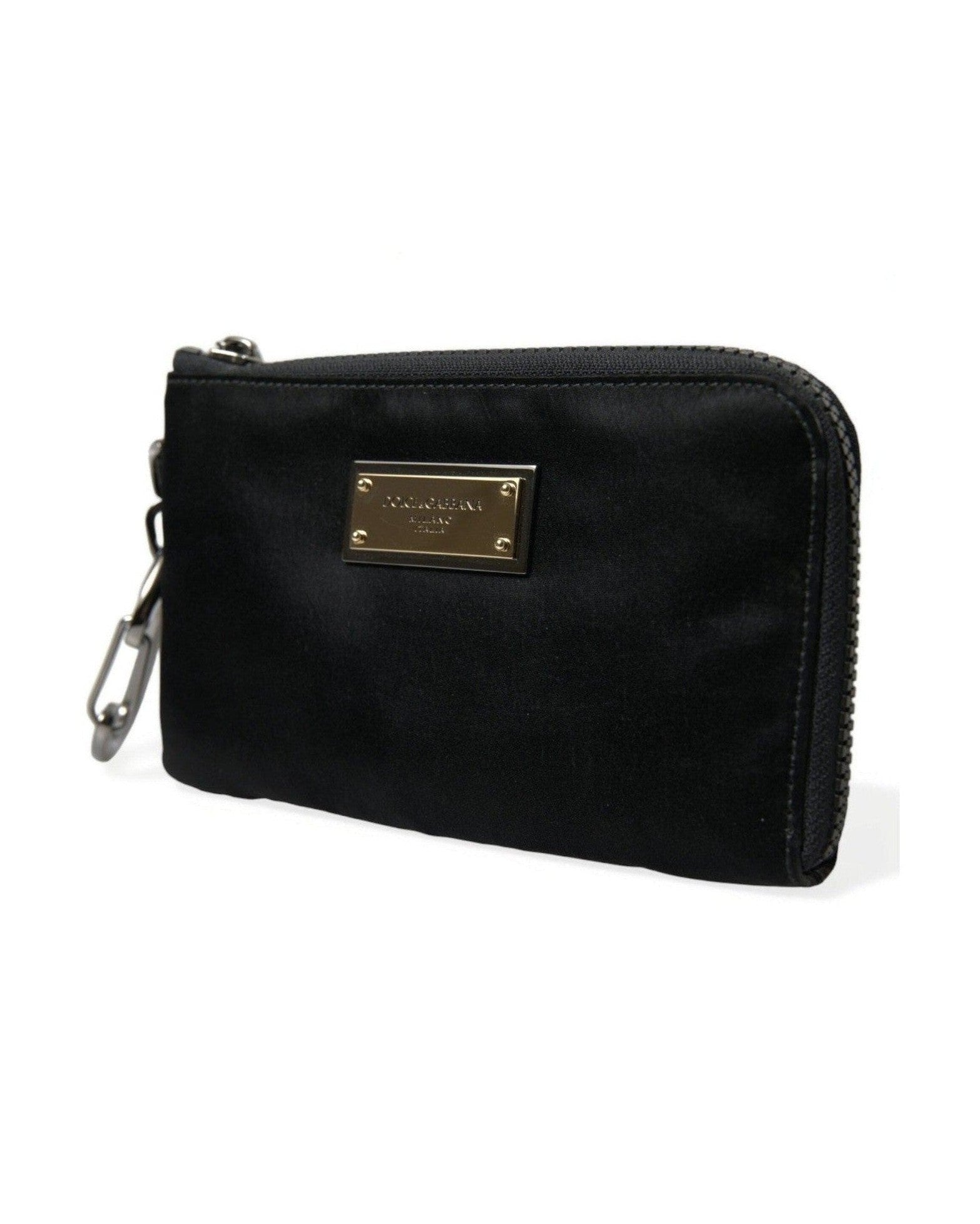 Dolce & Gabbana Elite Nylon & Leather Pouch With Logo Black Detail Glam Steals