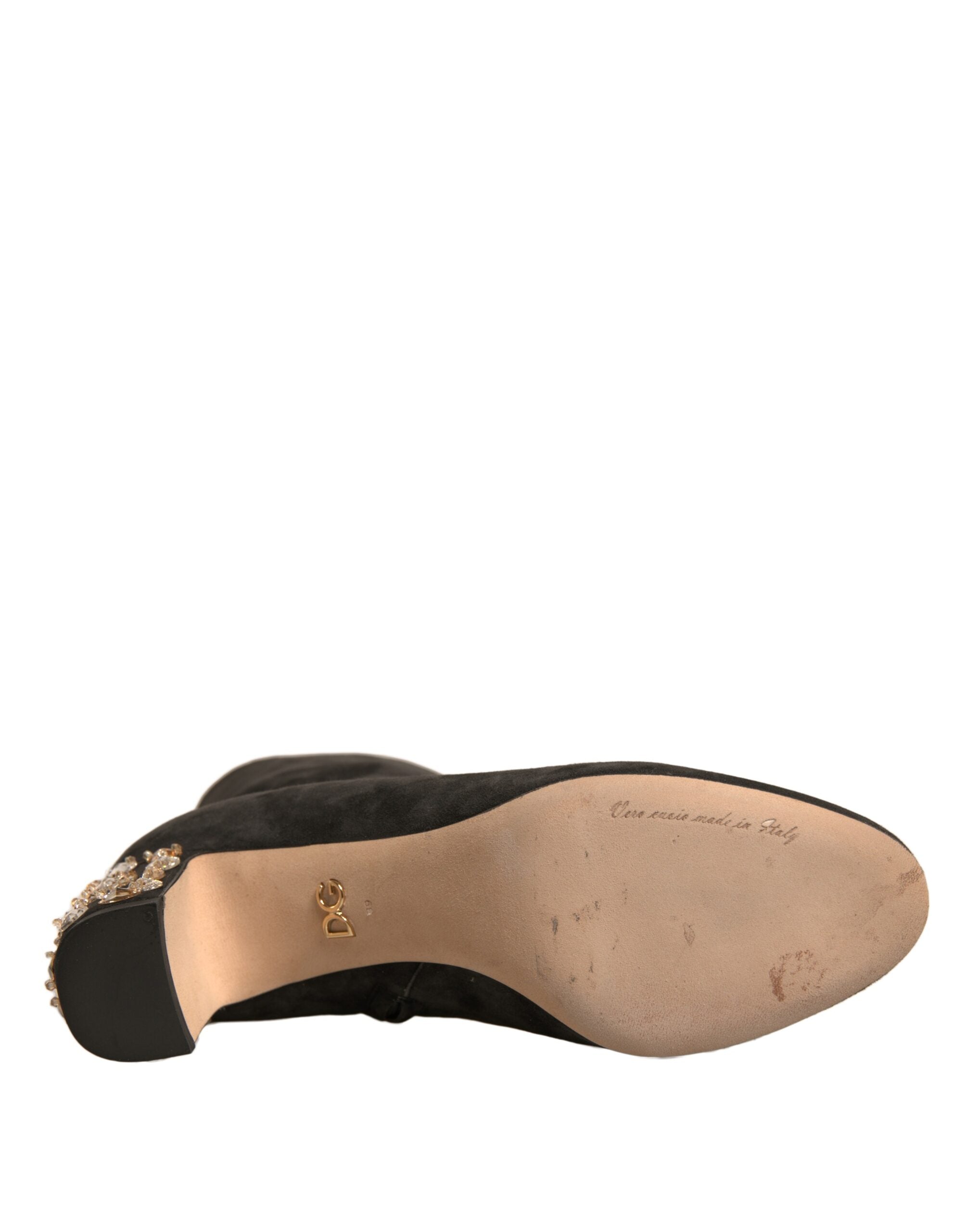Dolce & Gabbana Black Embellished Heel Ankle Boots Shoes Glam Steals