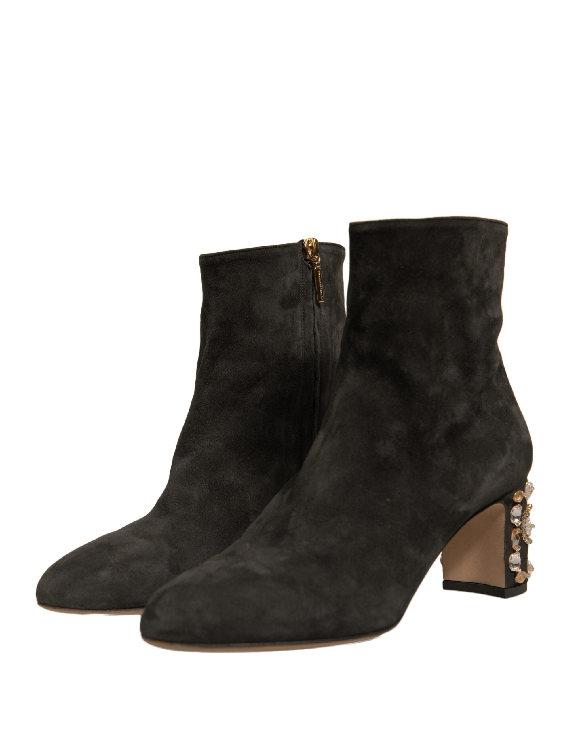 Dolce & Gabbana Black Embellished Heel Ankle Boots Shoes Glam Steals