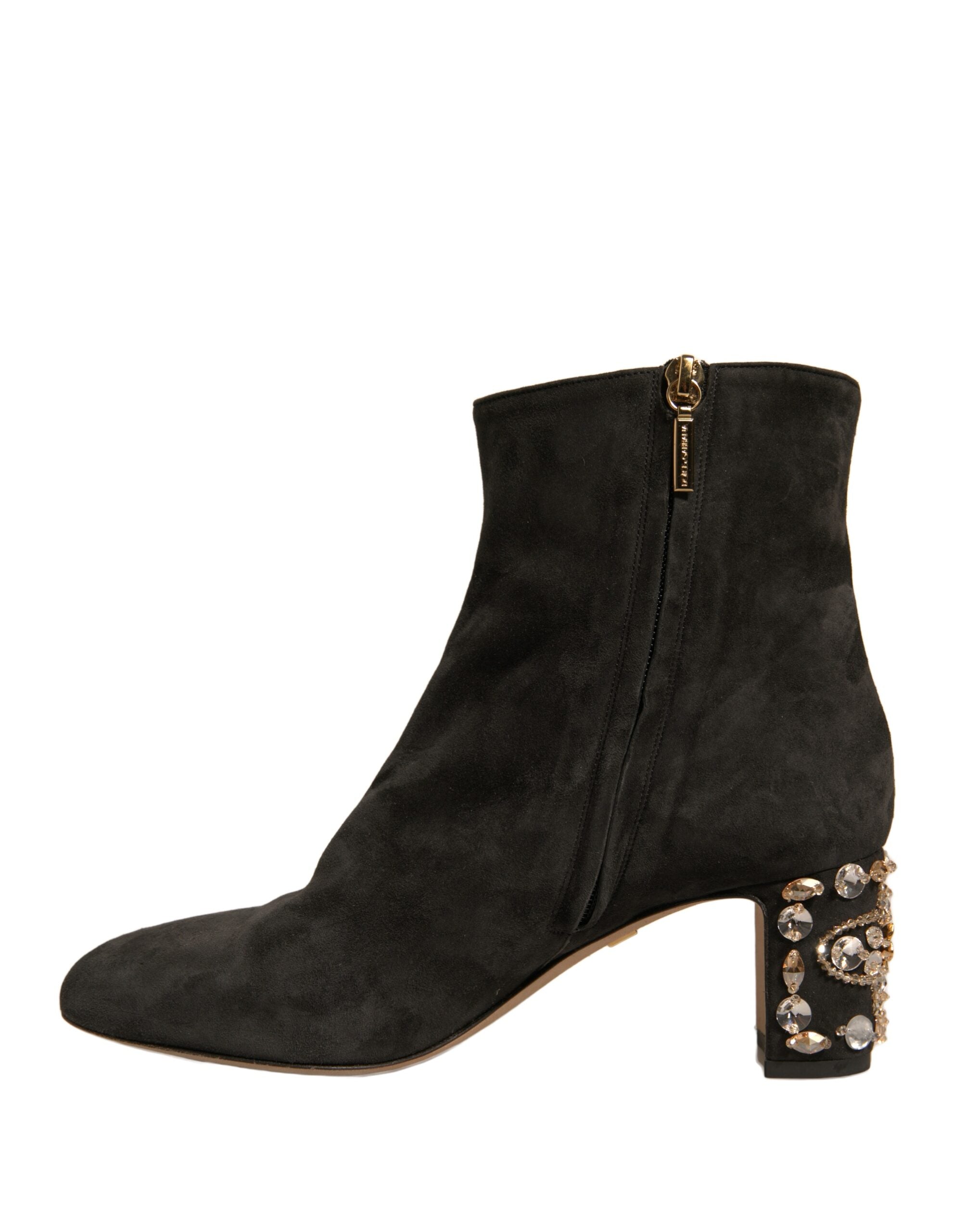 Dolce & Gabbana Black Embellished Heel Ankle Boots Shoes Glam Steals