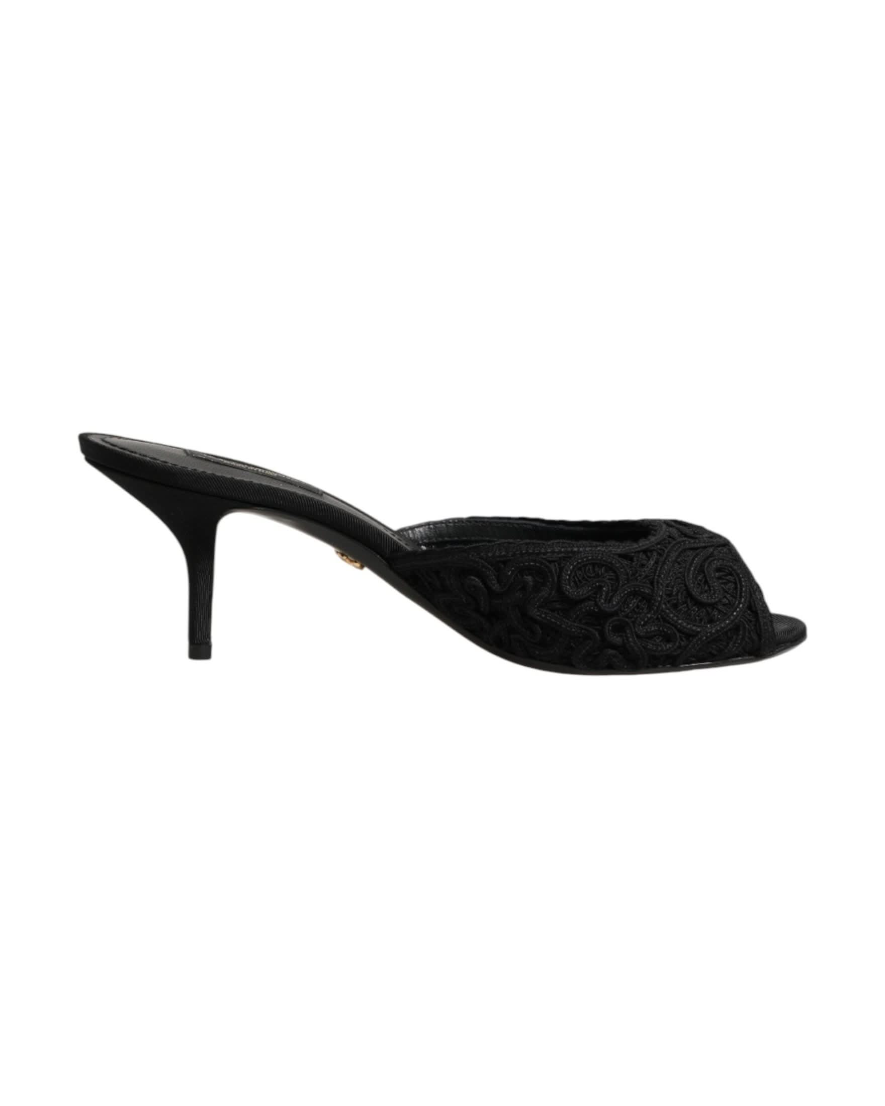 Dolce & Gabbana Black Embroidered Slip On Heels Heels
