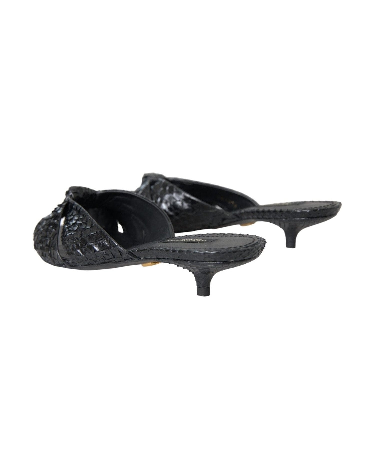 Dolce & Gabbana Black Exotic Leather Heels Slides Shoes Glam Steals