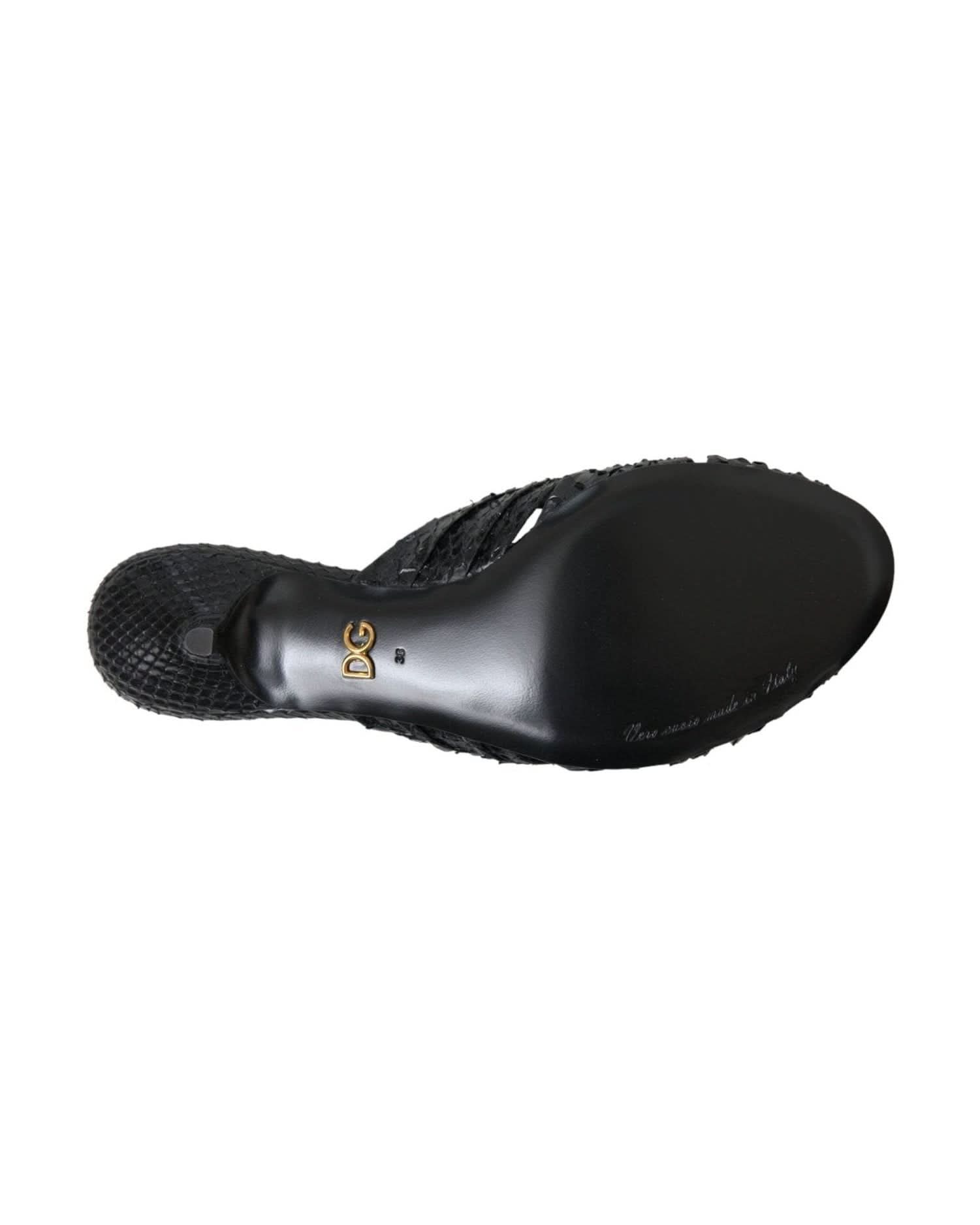 Dolce & Gabbana Black Exotic Leather Heels Slides Shoes Heels