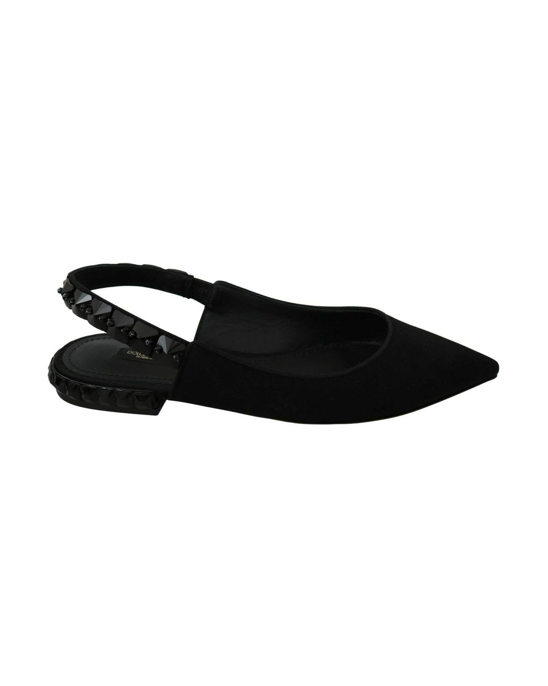 Dolce & Gabbana Black Flats Slingback Charmeuse Shoes Flats
