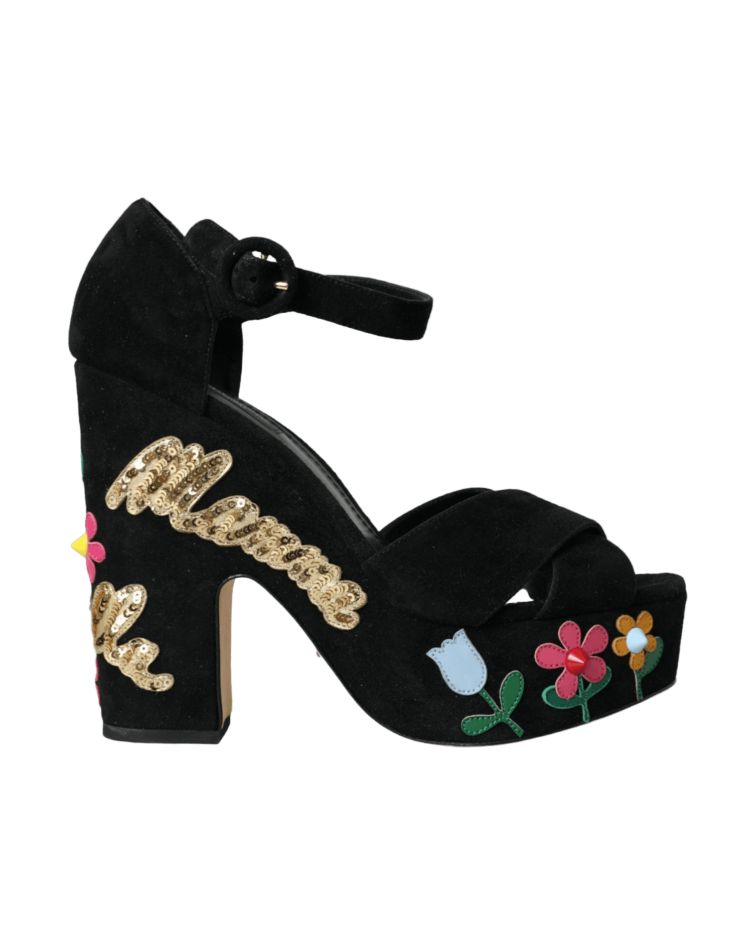 Dolce & Gabbana Black Floral Ankle Strap Heels Sandals Shoes Glam Steals