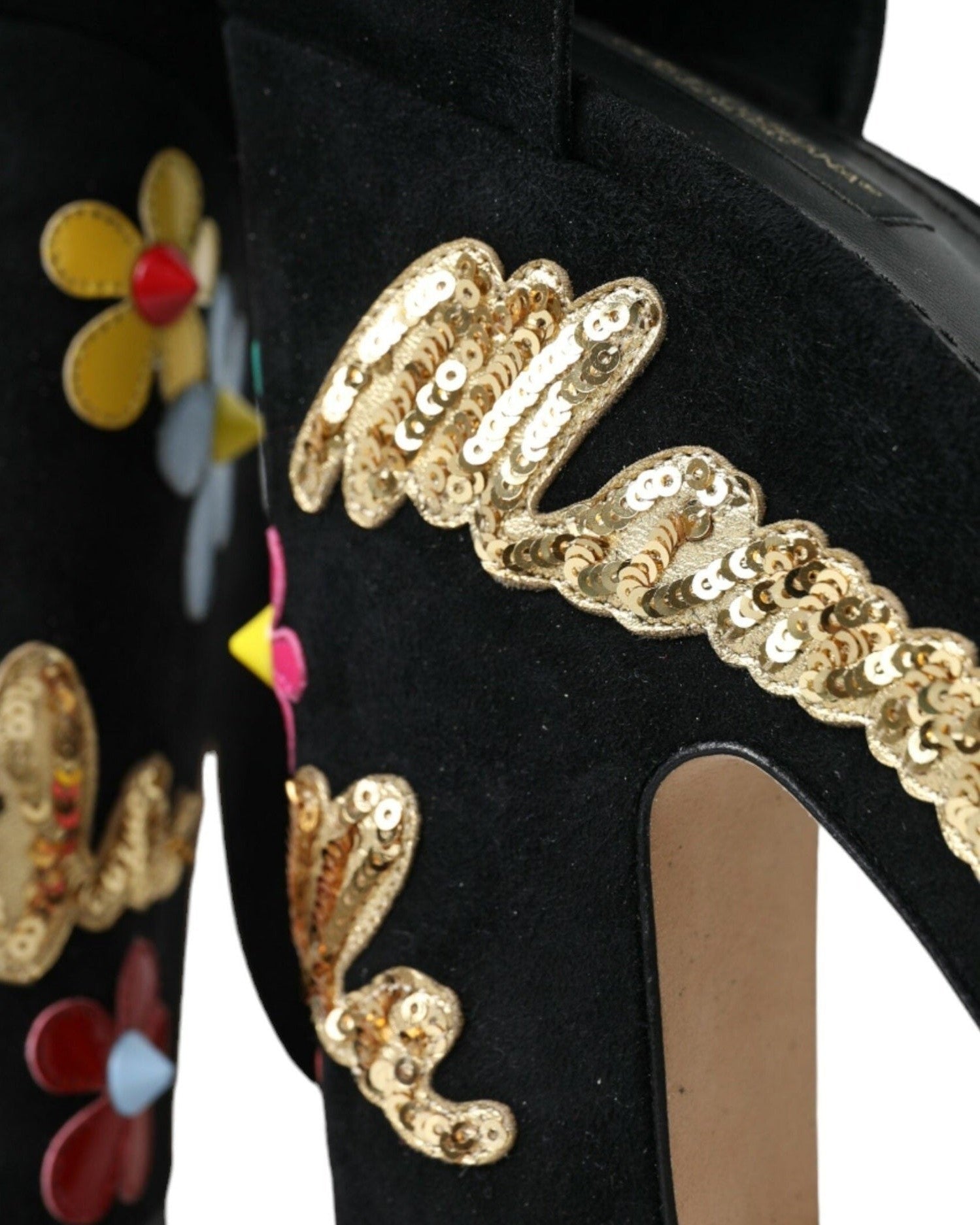 Dolce & Gabbana Black Floral Ankle Strap Heels Sandals Shoes Glam Steals
