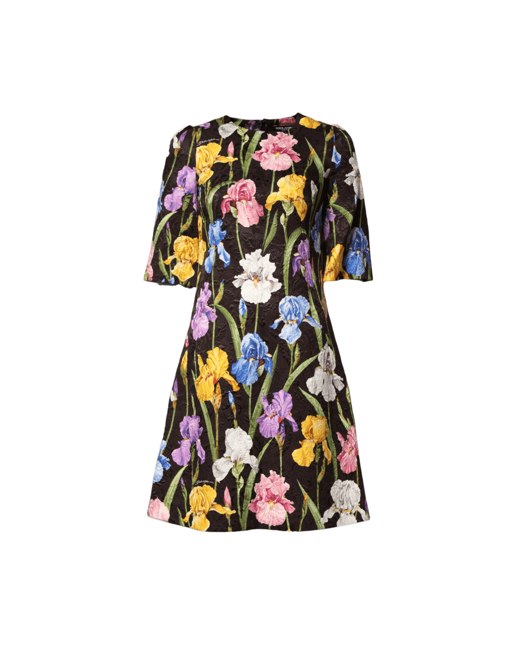 Dolce & Gabbana Black Floral Brocade A Line Mini Dress Dresses