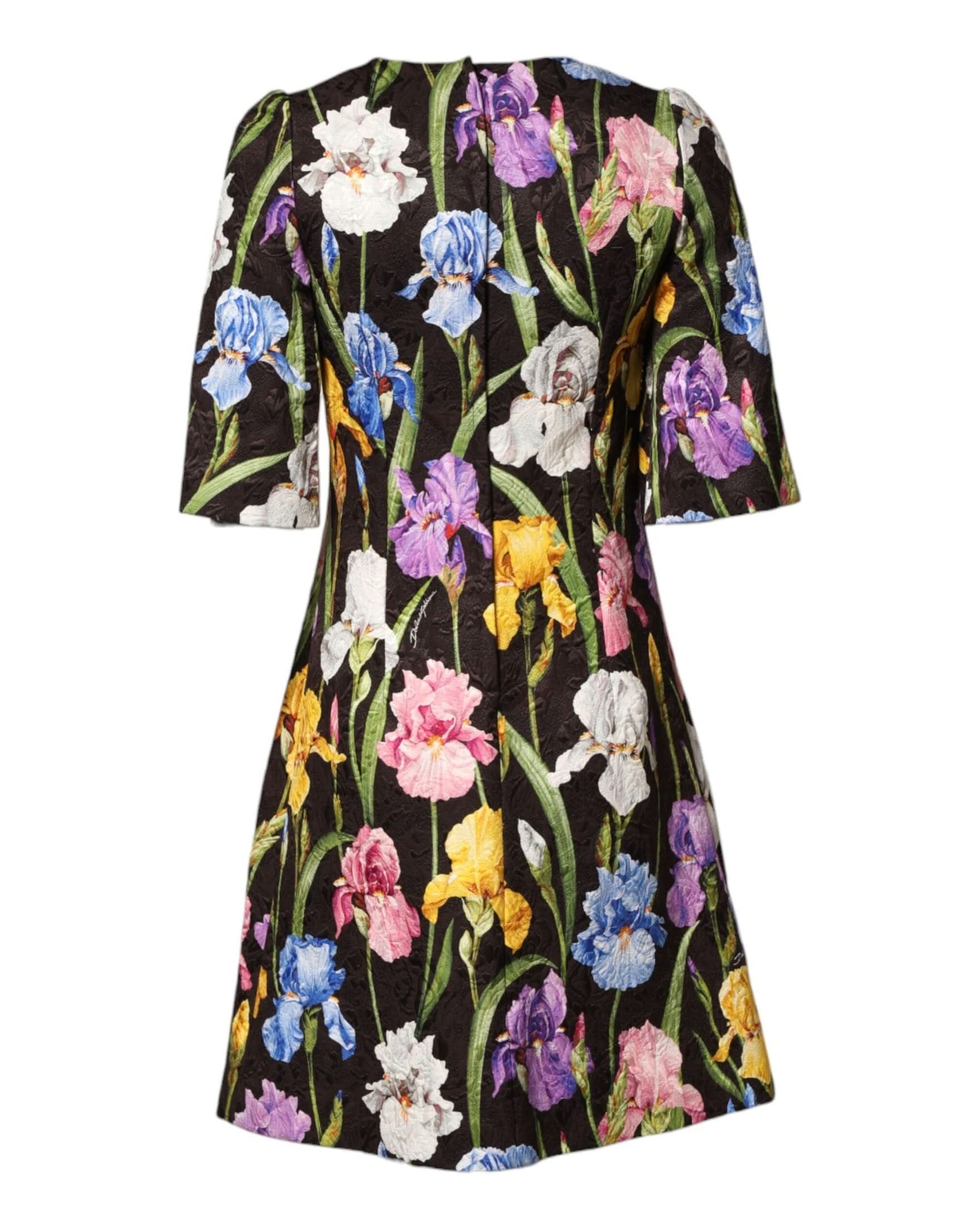 Dolce & Gabbana Black Floral Brocade A Line Mini Dress Dresses