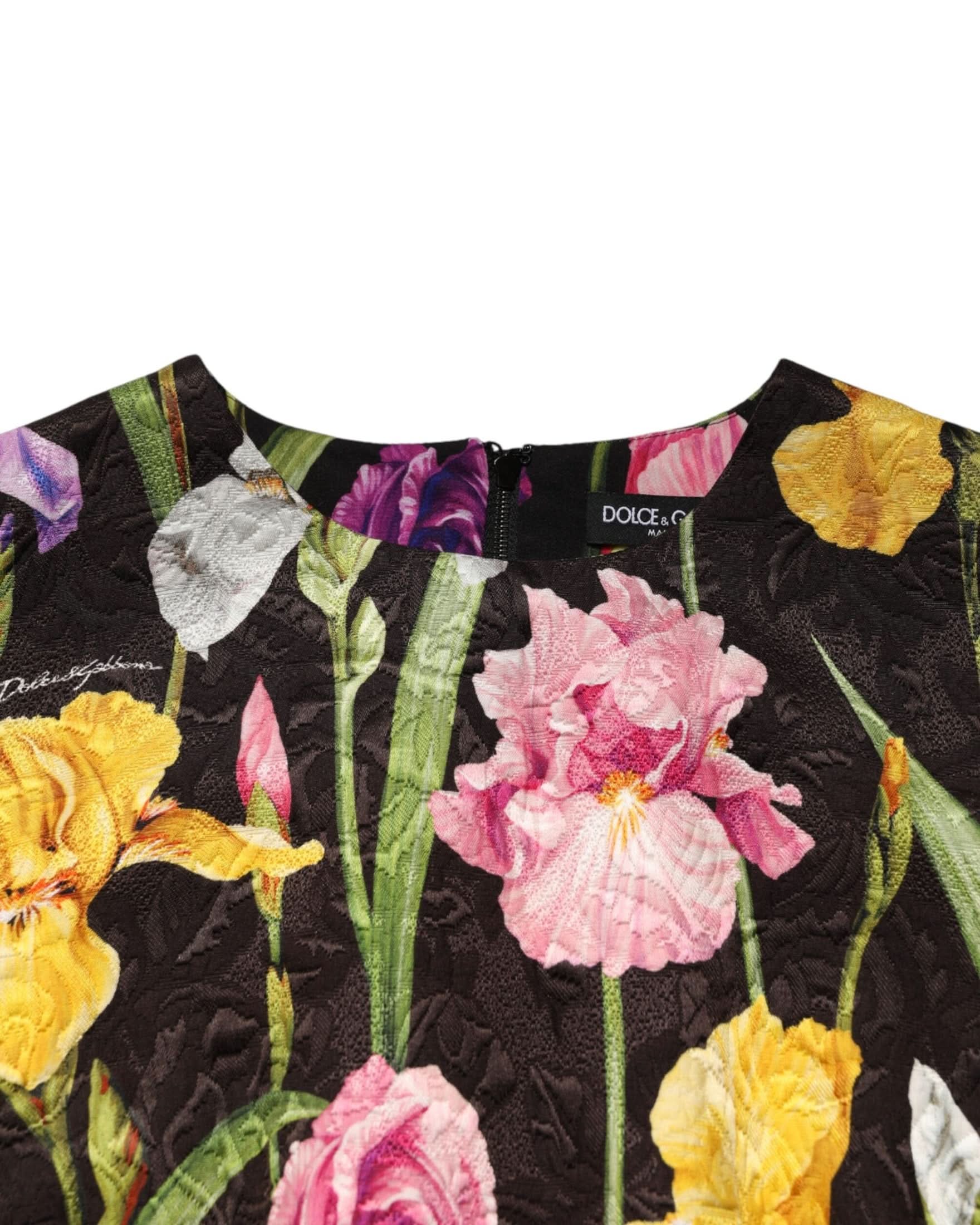 Dolce & Gabbana Black Floral Brocade A Line Mini Dress Dresses